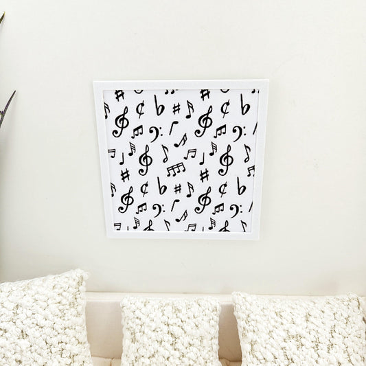 Dolls House Modern Framed Wall Art, Music Notes picture, 12th scale, miniature wall picture for a music room
