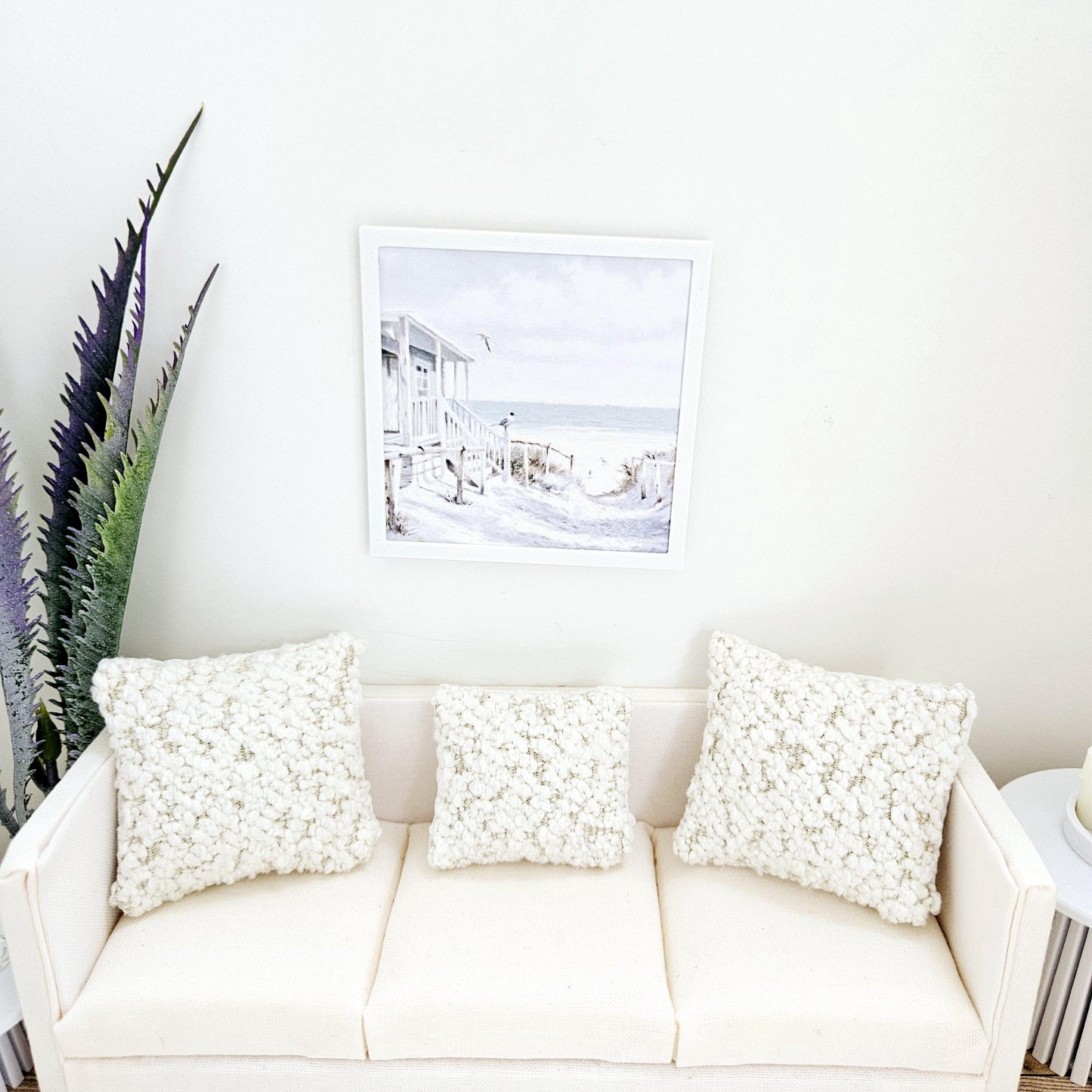 Dolls House Modern Framed Wall Art, Beach Hut picture, 12th scale, miniature wall picture for any room