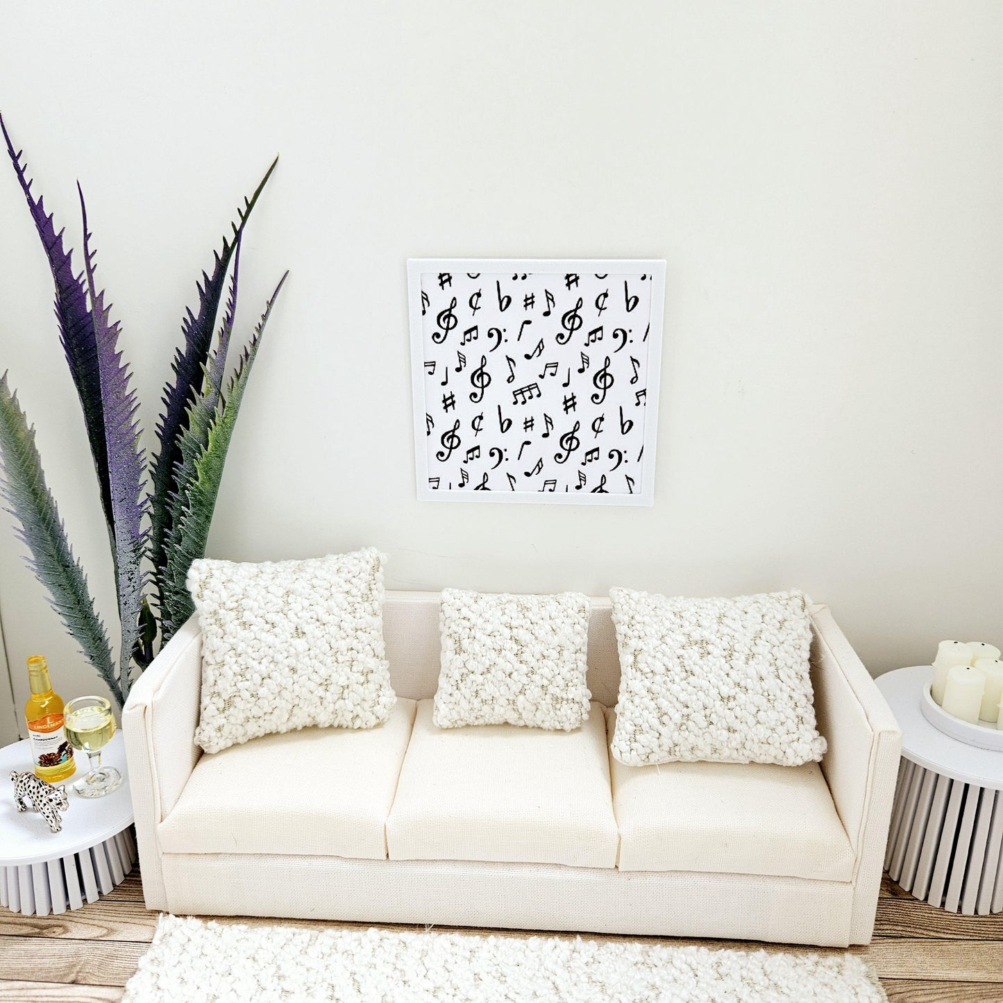 Dolls House Modern Framed Wall Art, Music Notes picture, 12th scale, miniature wall picture for a music room