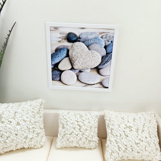 Dolls House Modern Framed Wall Art, Beach Pebbles picture, 12th scale, miniature wall picture for any room