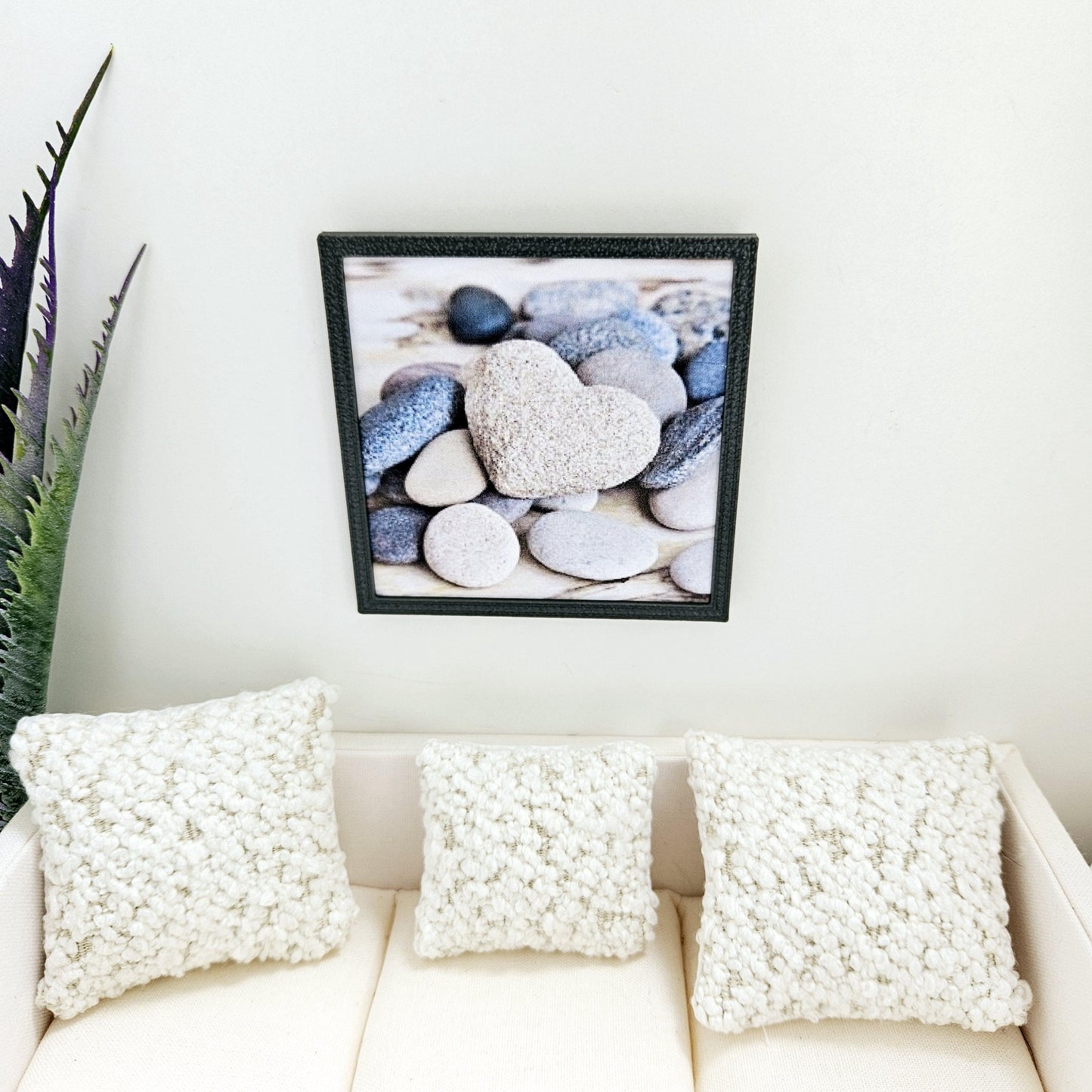Dolls House Modern Framed Wall Art, Beach Pebbles picture, 12th scale, miniature wall picture for any room
