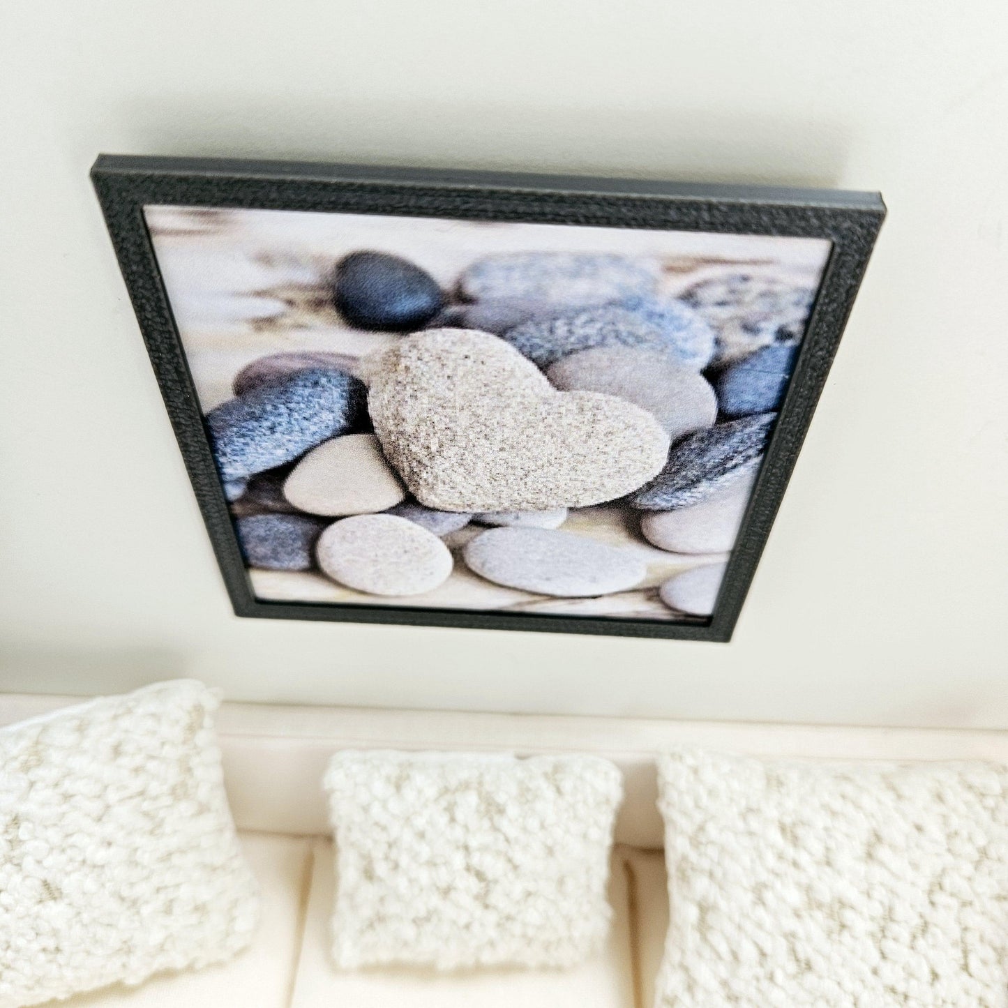 Dolls House Modern Framed Wall Art, Beach Pebbles picture, 12th scale, miniature wall picture for any room