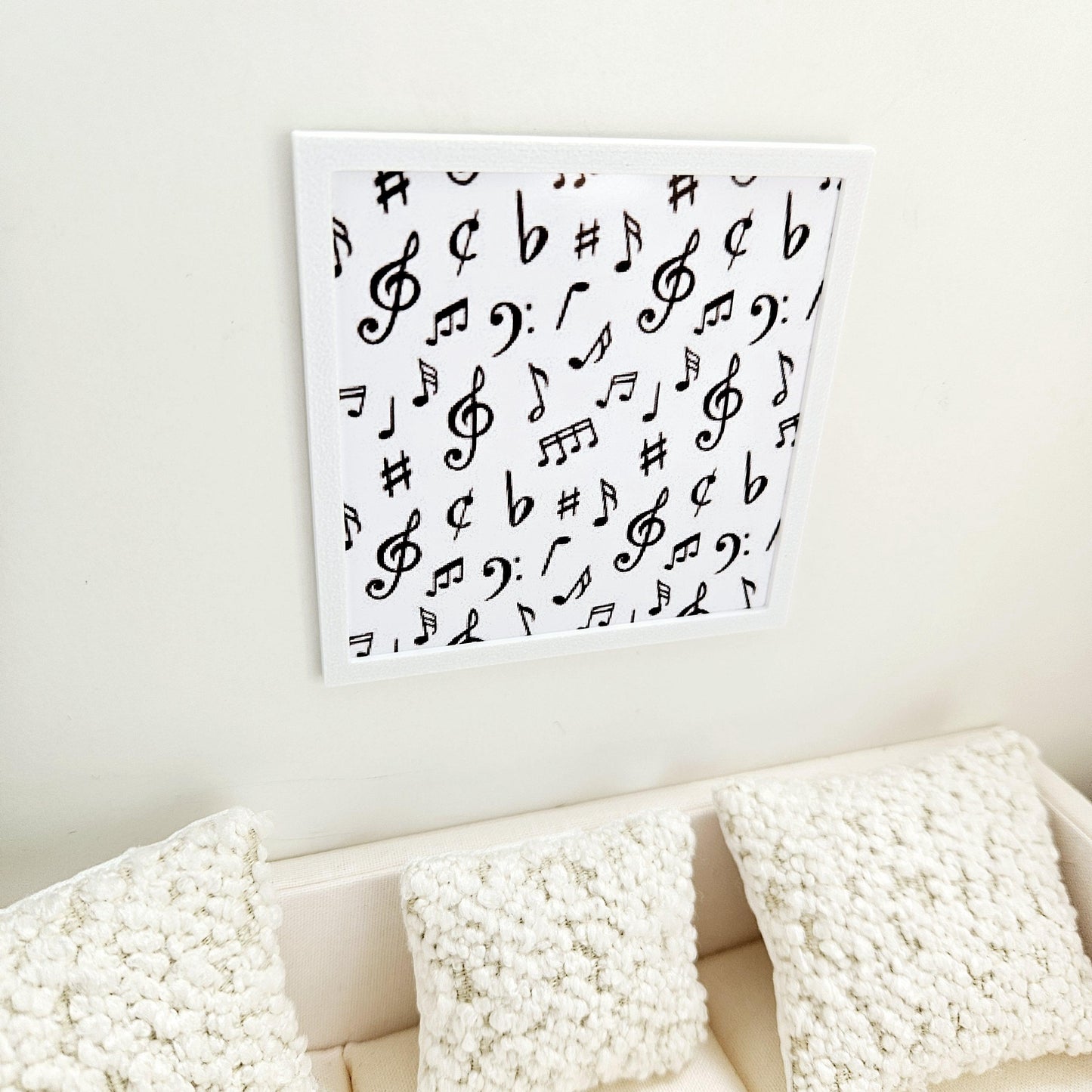 Dolls House Modern Framed Wall Art, Music Notes picture, 12th scale, miniature wall picture for a music room