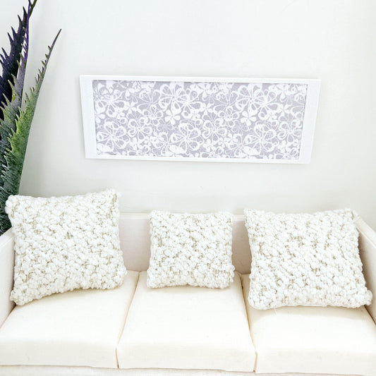 Dolls House Modern Framed Wall Art, Light Grey Flower picture, 12th scale, miniature wall picture for any room
