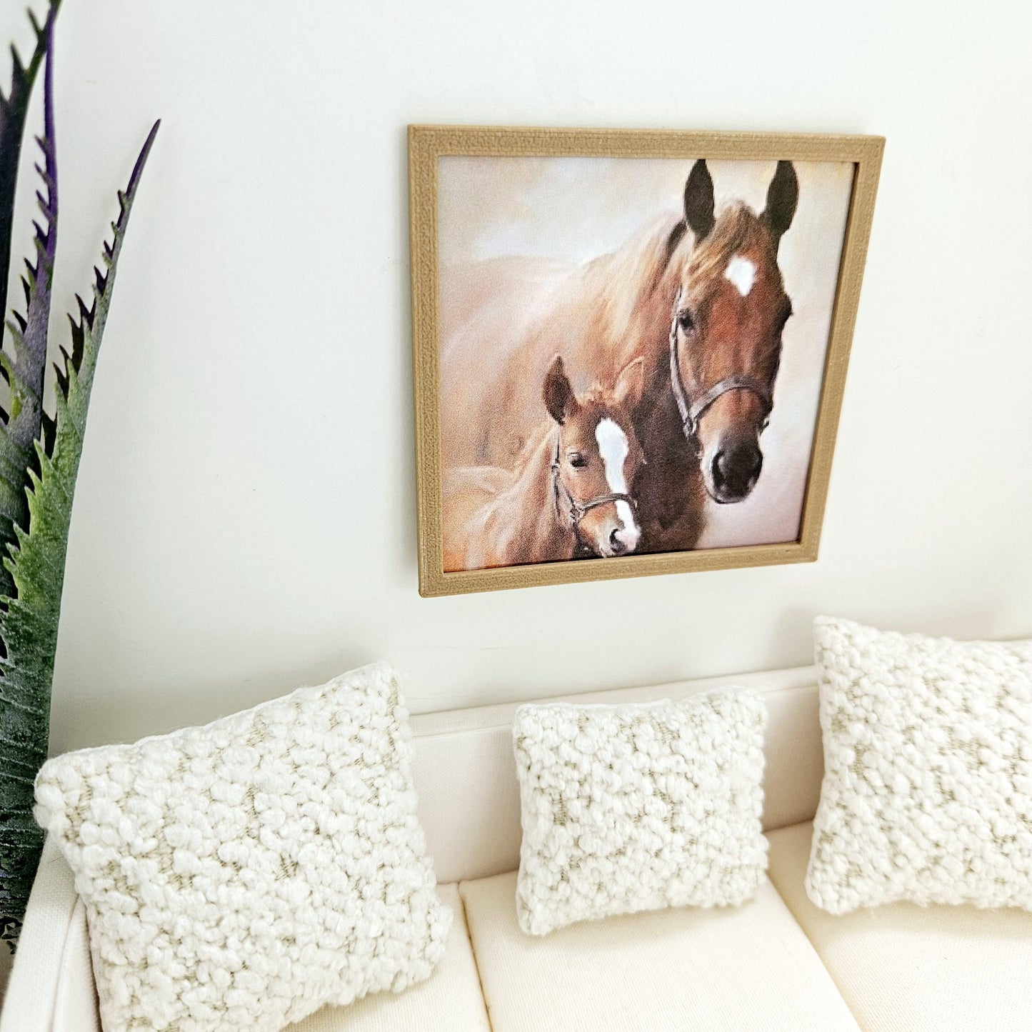 Dolls House Modern Framed Wall Art, 2x Horses picture, 12th scale, miniature wall picture for any room