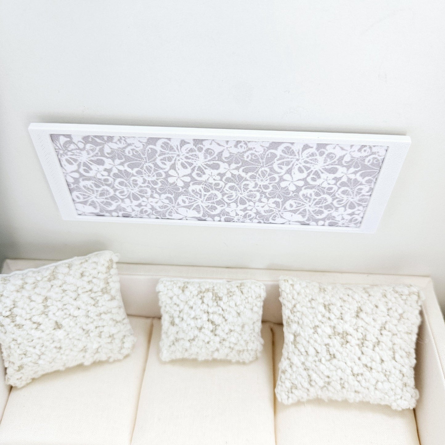 Dolls House Modern Framed Wall Art, Light Grey Flower picture, 12th scale, miniature wall picture for any room