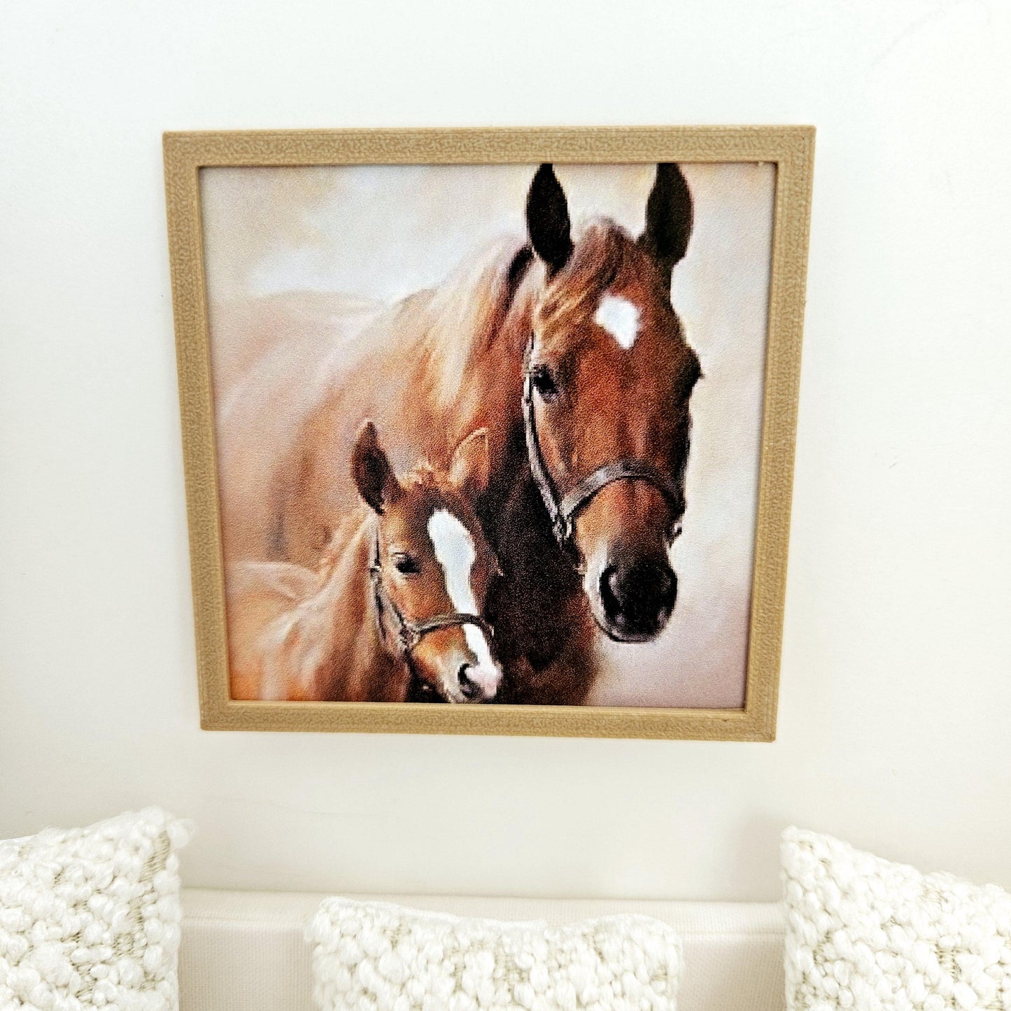 Dolls House Modern Framed Wall Art, 2x Horses picture, 12th scale, miniature wall picture for any room