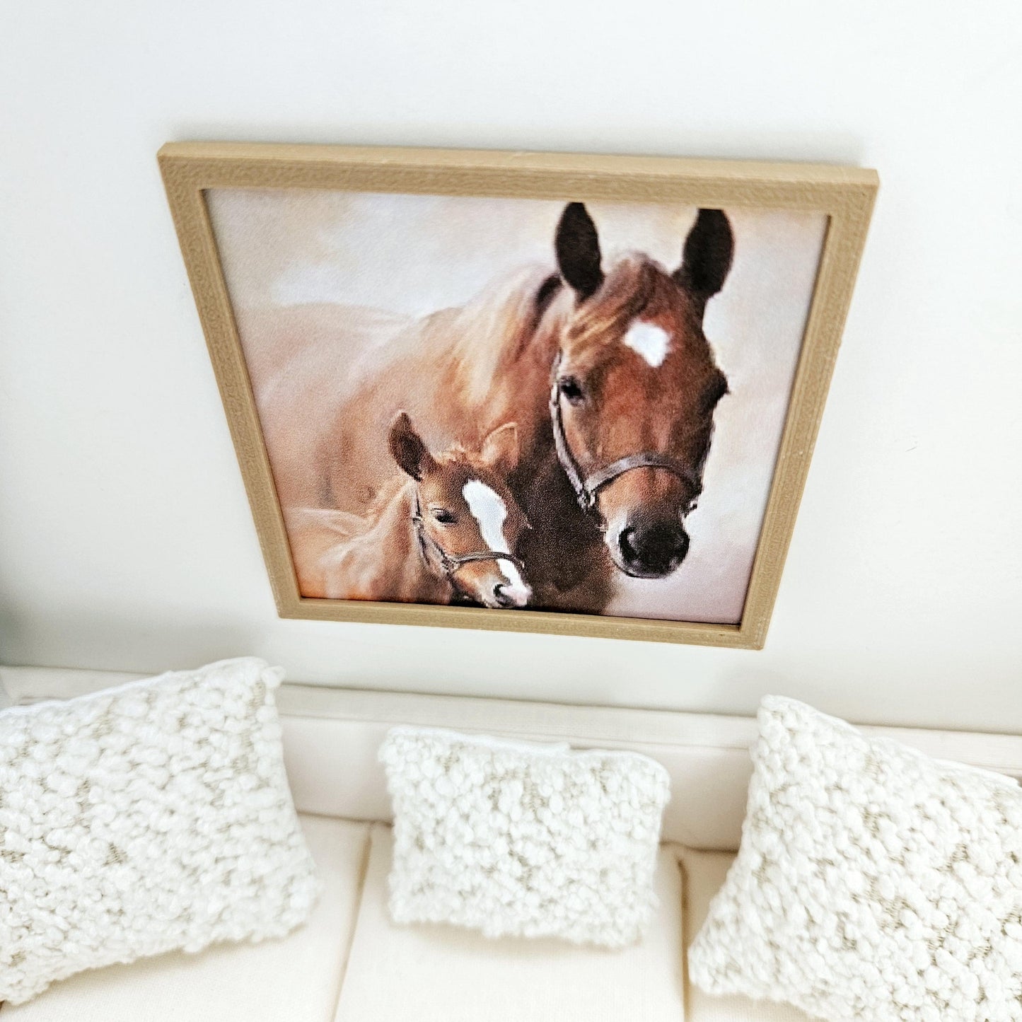 Dolls House Modern Framed Wall Art, 2x Horses picture, 12th scale, miniature wall picture for any room
