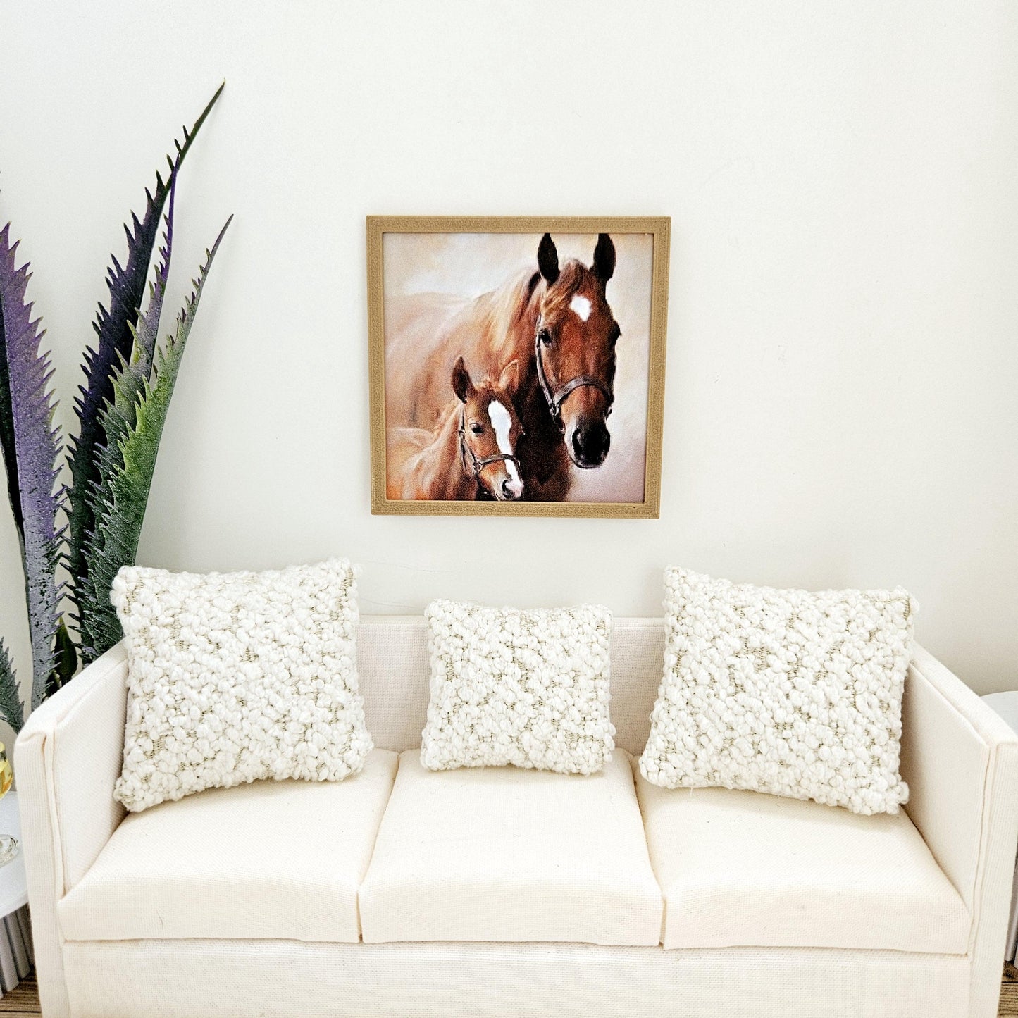 Dolls House Modern Framed Wall Art, 2x Horses picture, 12th scale, miniature wall picture for any room