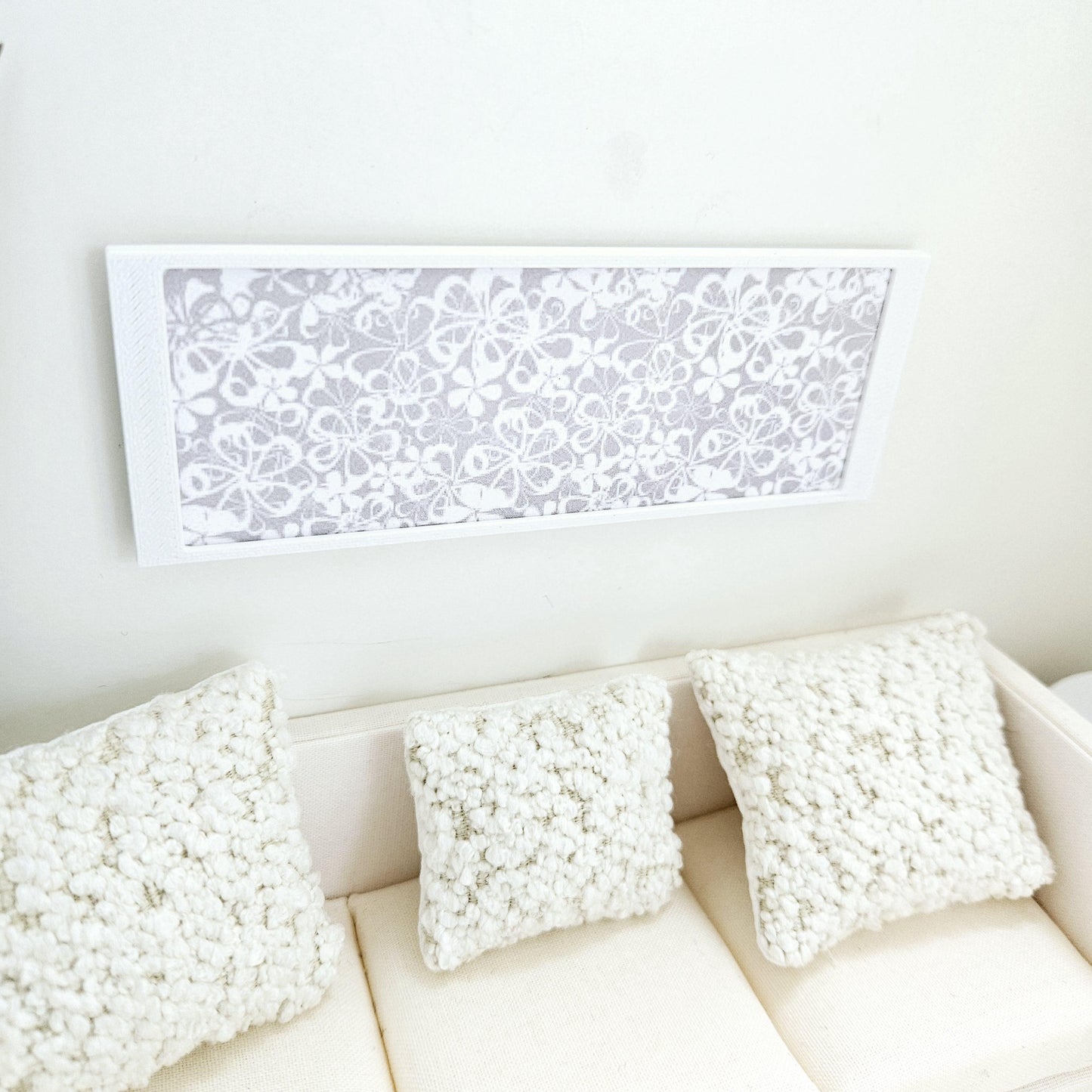 Dolls House Modern Framed Wall Art, Light Grey Flower picture, 12th scale, miniature wall picture for any room