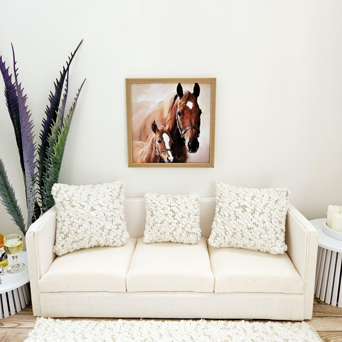 Dolls House Modern Framed Wall Art, 2x Horses picture, 12th scale, miniature wall picture for any room