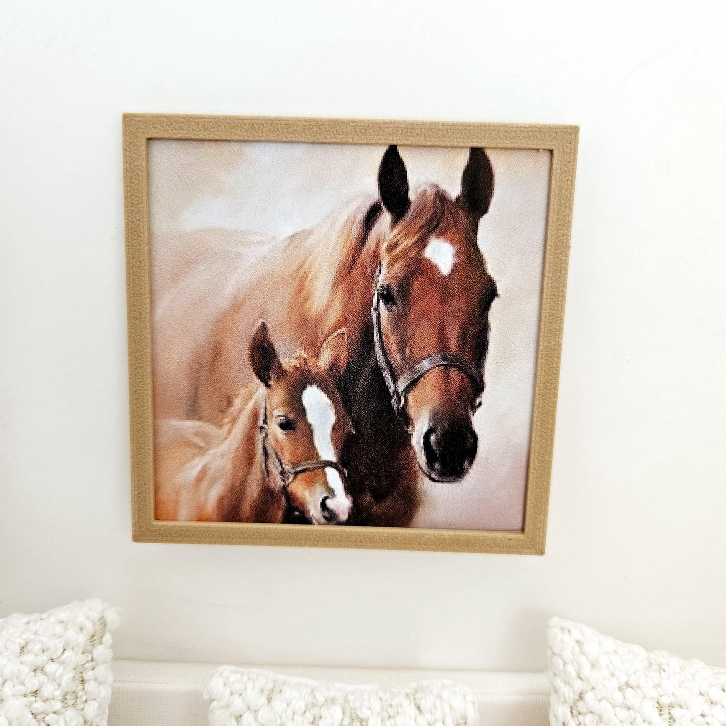 Dolls House Modern Framed Wall Art, 2x Horses picture, 12th scale, miniature wall picture for any room