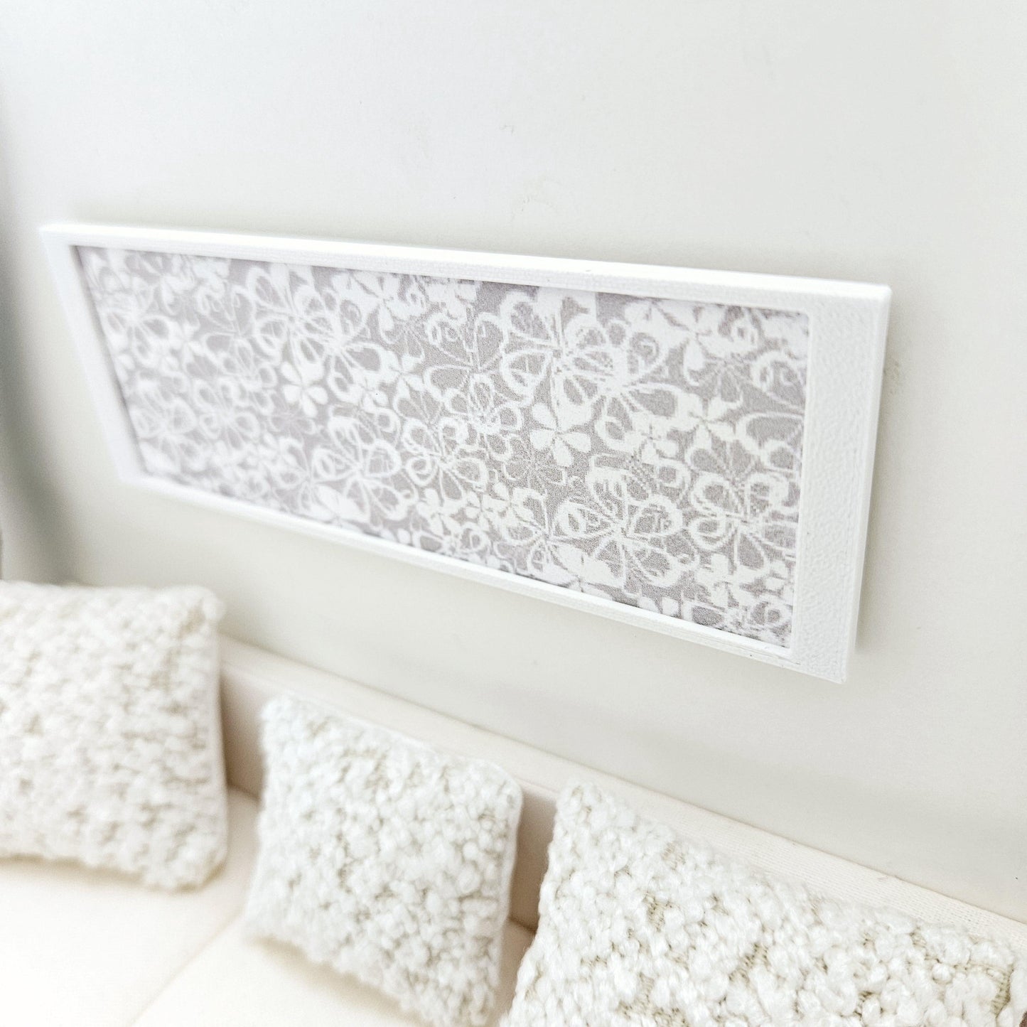 Dolls House Modern Framed Wall Art, Light Grey Flower picture, 12th scale, miniature wall picture for any room
