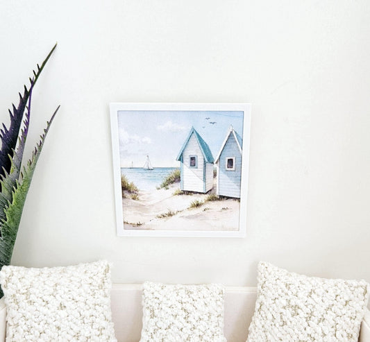 Dolls House Modern Framed Wall Art, Beach Hut picture, 12th scale, miniature wall picture for any room