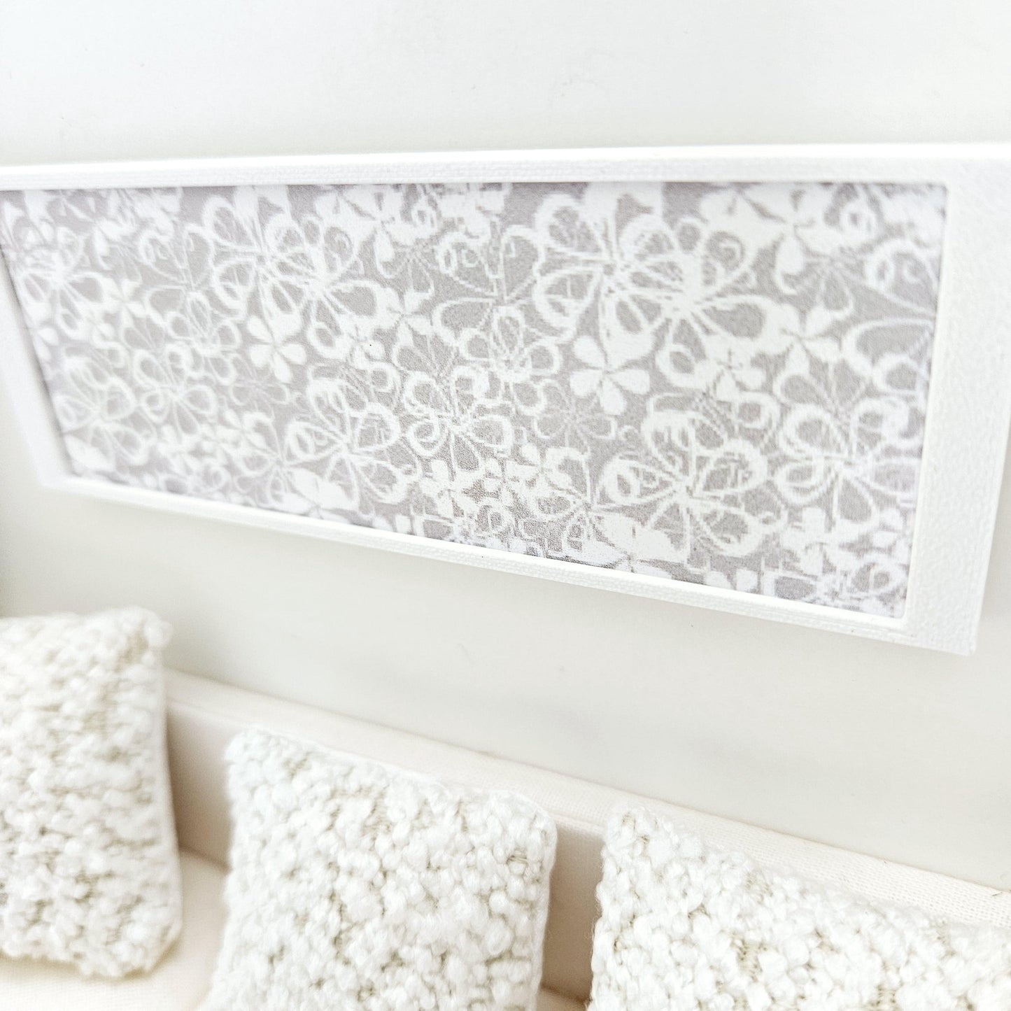 Dolls House Modern Framed Wall Art, Light Grey Flower picture, 12th scale, miniature wall picture for any room