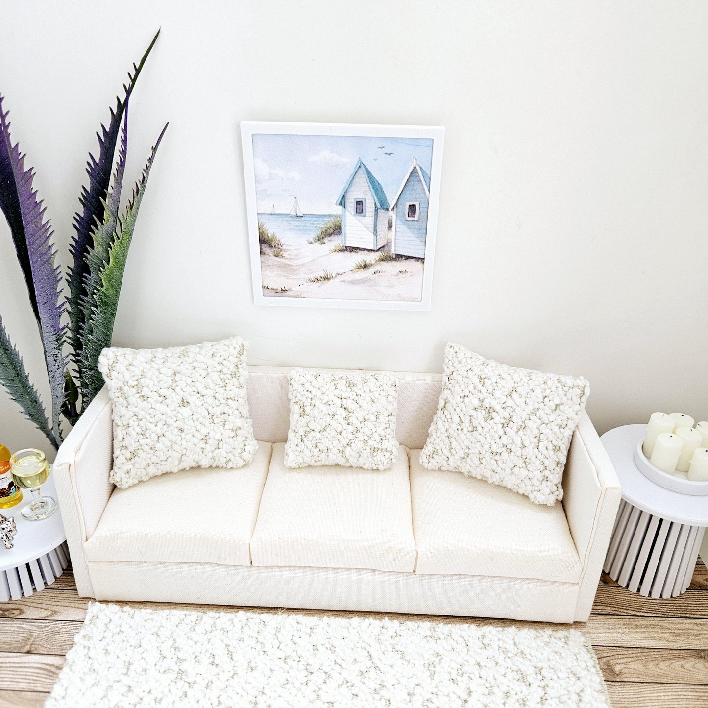 Dolls House Modern Framed Wall Art, Beach Hut picture, 12th scale, miniature wall picture for any room