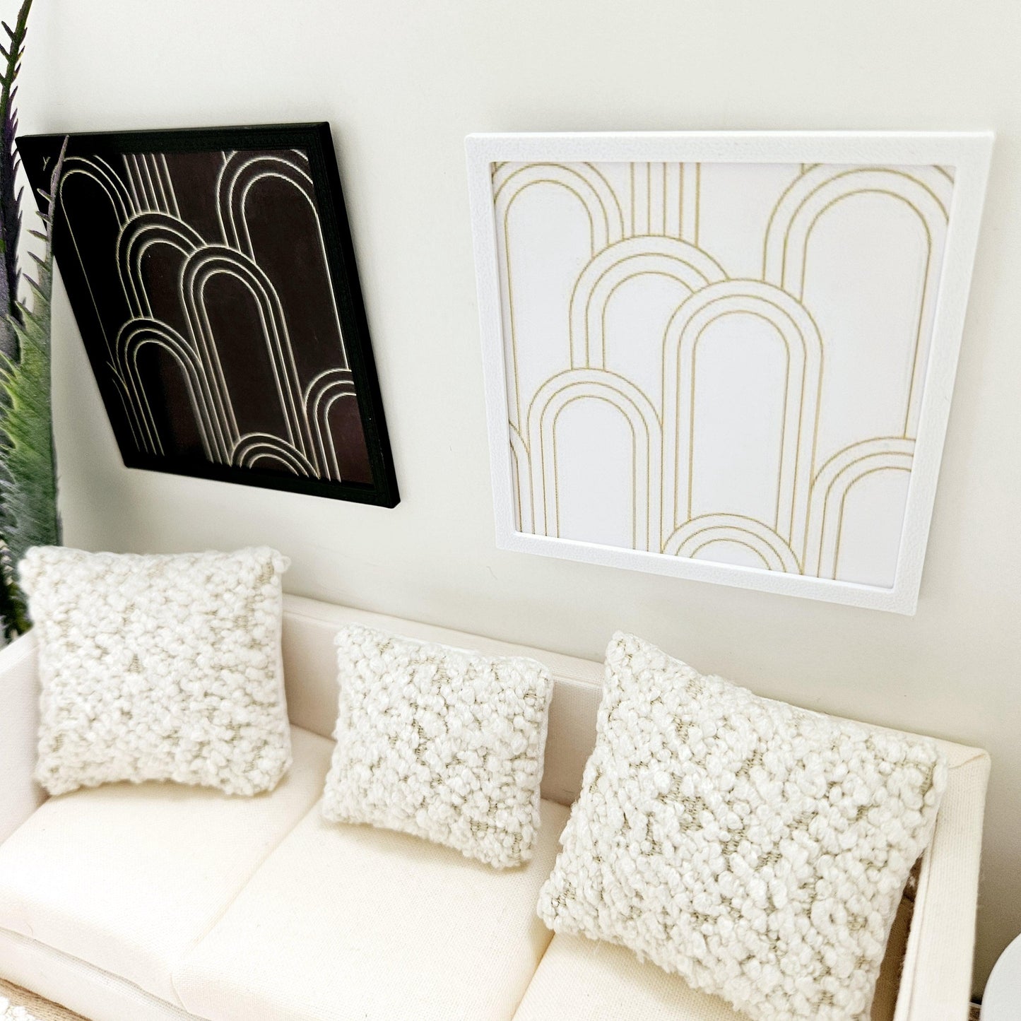 Dolls House Modern Framed Wall Art, Set of 2, Abstract art pictures, 12th scale, miniature wall picture for any room