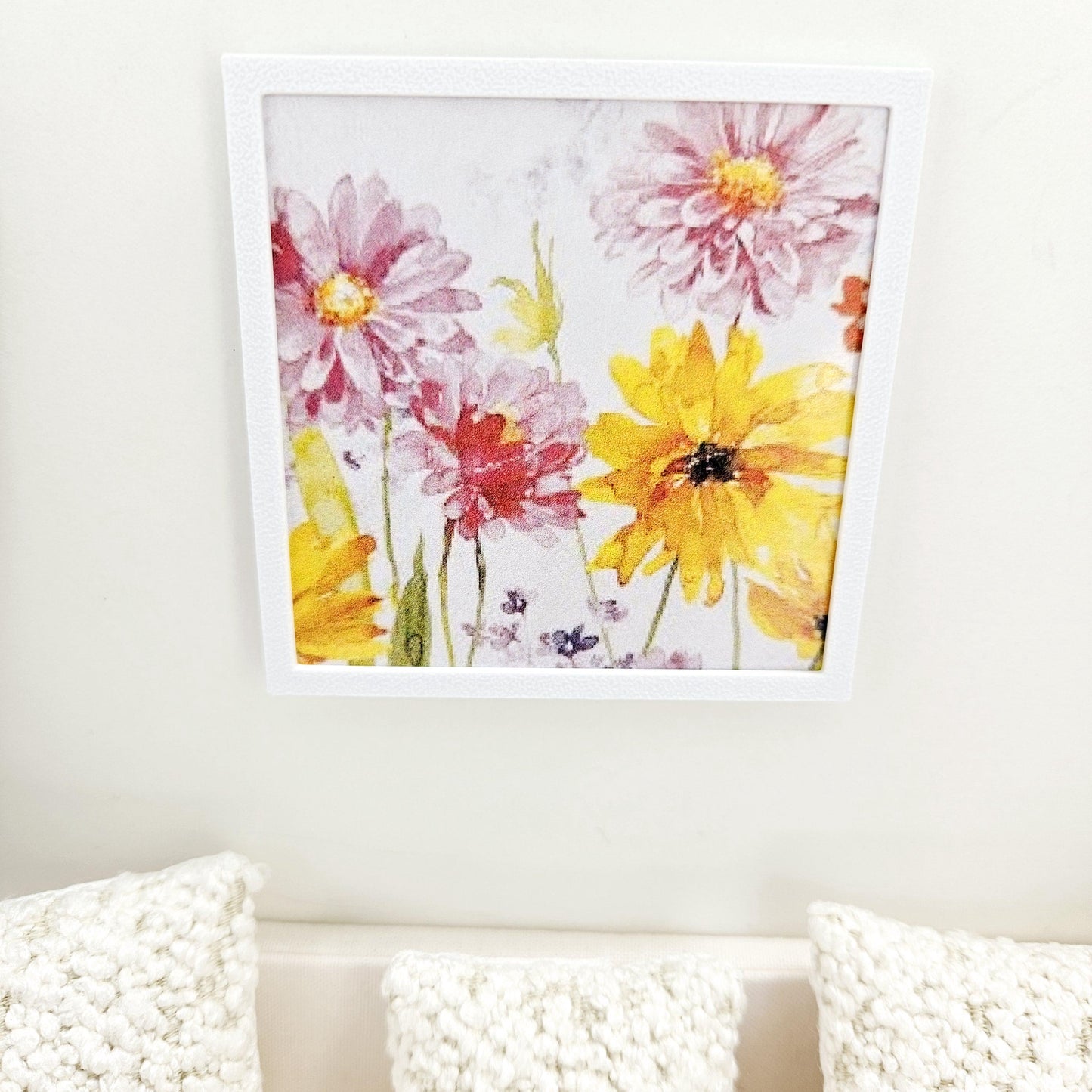 Dolls House Modern Framed Wall Art, Floral picture, 12th scale, miniature wall picture for any room