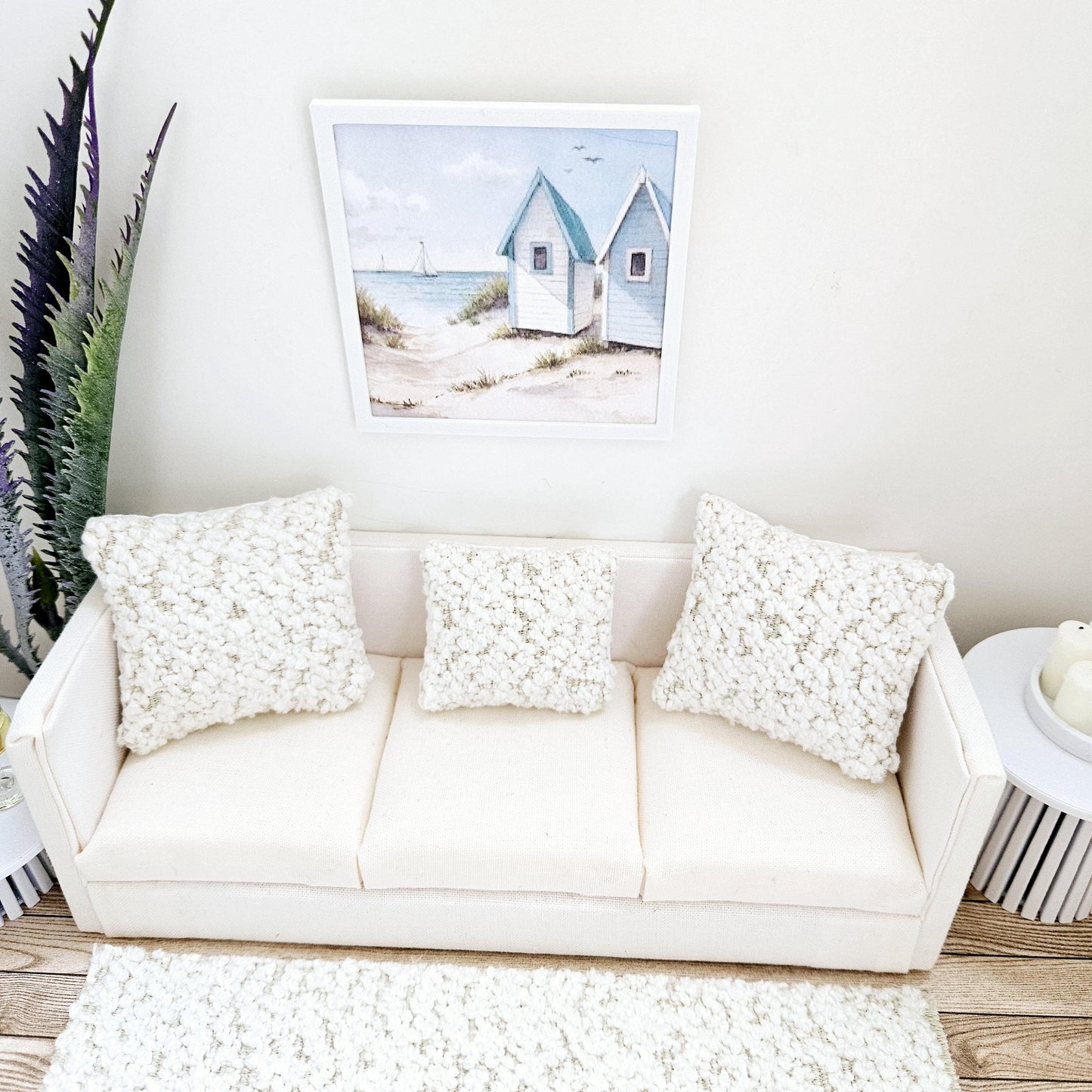 Dolls House Modern Framed Wall Art, Beach Hut picture, 12th scale, miniature wall picture for any room