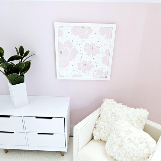 Dolls House Modern Framed Wall Art, Pink Flower picture, 12th scale, miniature wall picture for any room