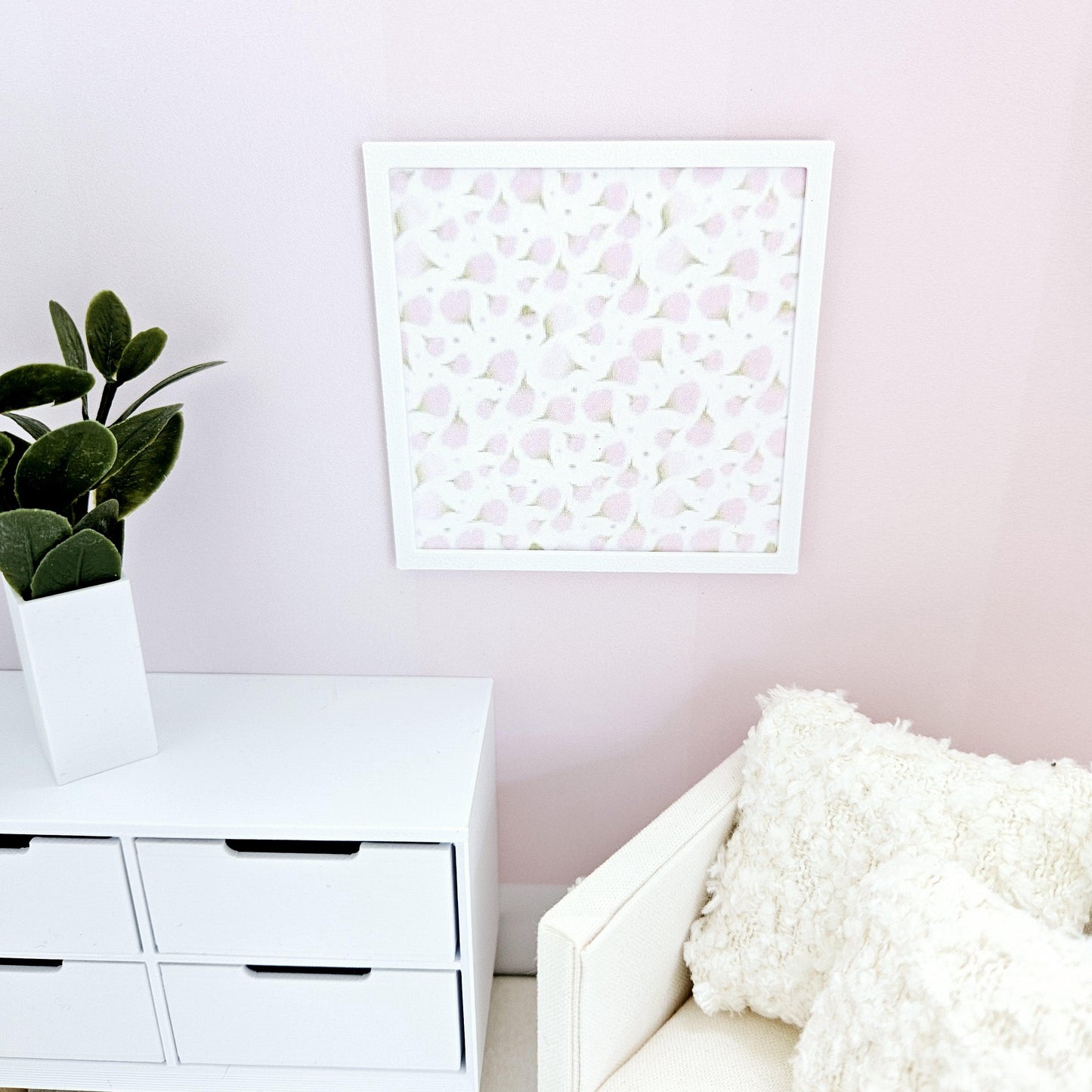 Dolls House Modern Framed Wall Art, Pink Shape picture, 12th scale, miniature wall picture for any room