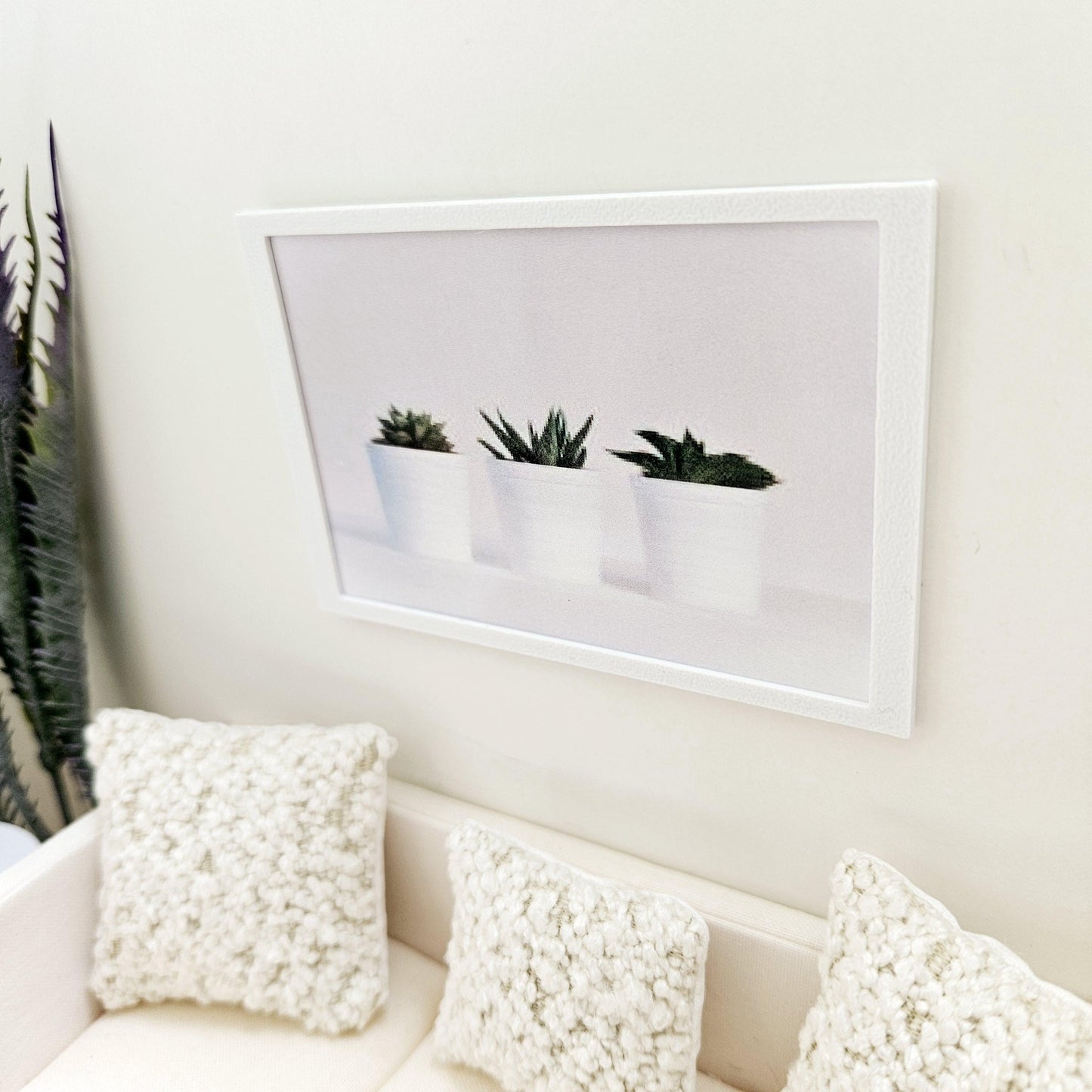 Dolls House Modern Framed Wall Art, 3x Plant Pots print, 12th scale, miniature wall picture for any room