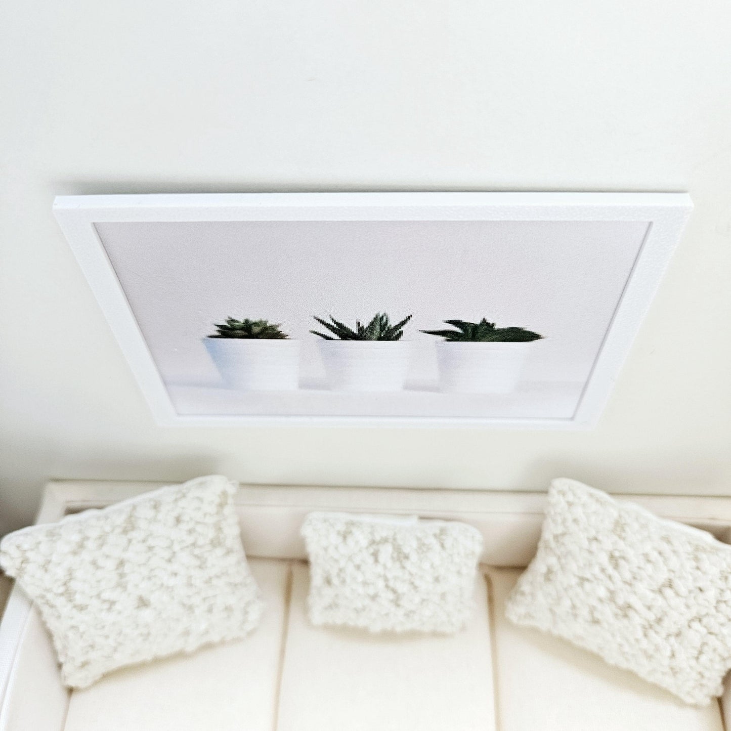 Dolls House Modern Framed Wall Art, 3x Plant Pots print, 12th scale, miniature wall picture for any room