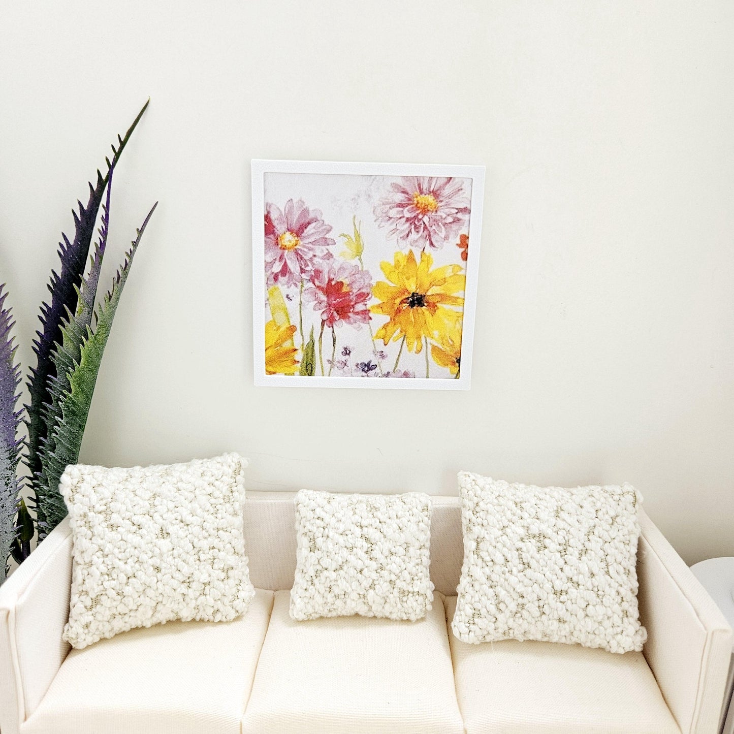 Dolls House Modern Framed Wall Art, Floral picture, 12th scale, miniature wall picture for any room