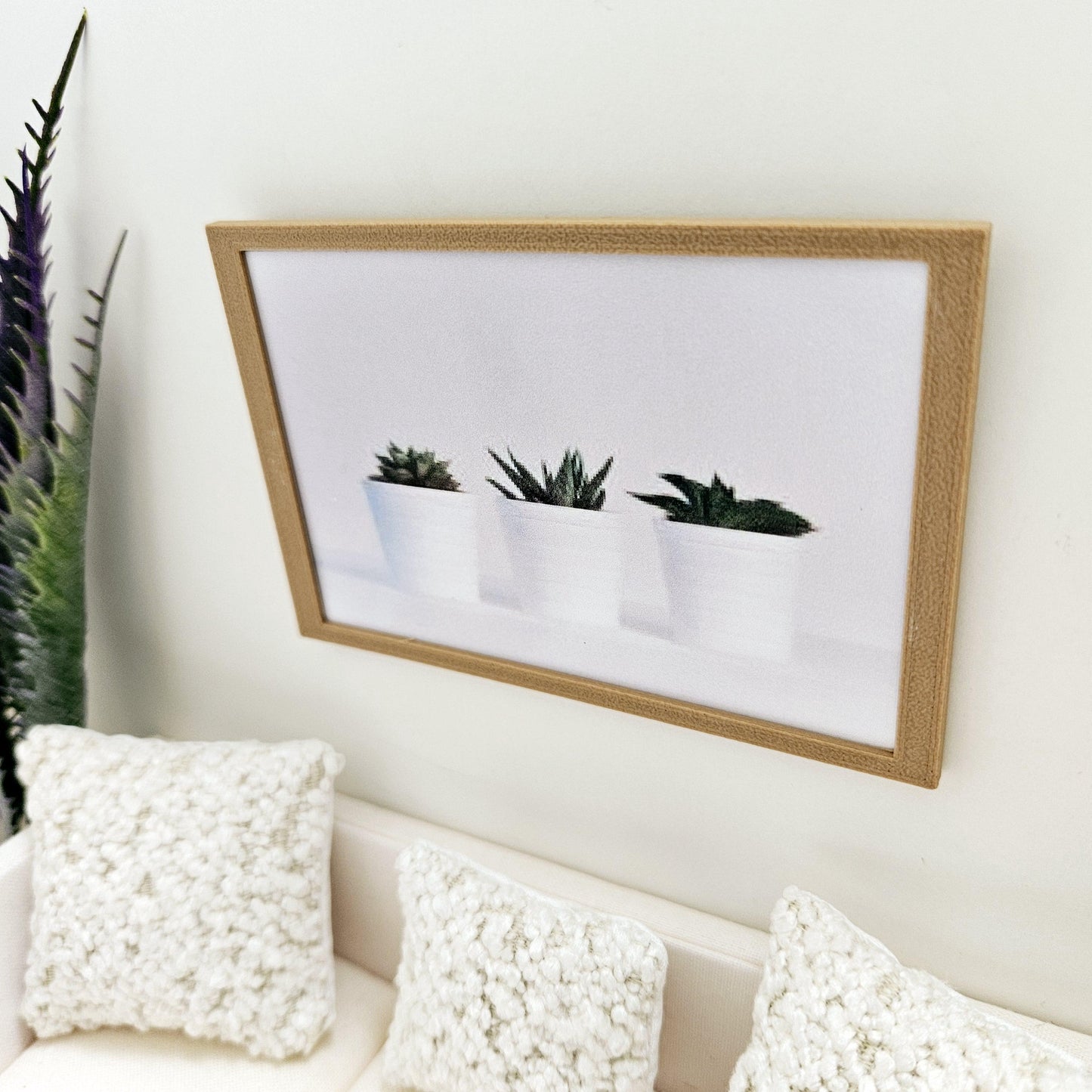 Dolls House Modern Framed Wall Art, 3x Plant Pots print, 12th scale, miniature wall picture for any room