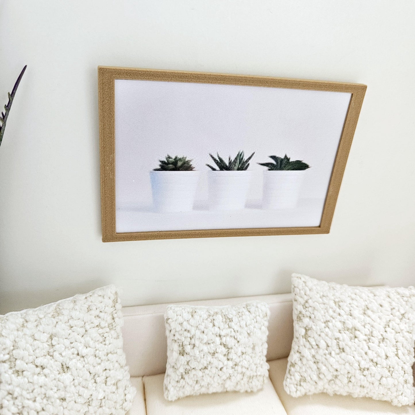 Dolls House Modern Framed Wall Art, 3x Plant Pots print, 12th scale, miniature wall picture for any room