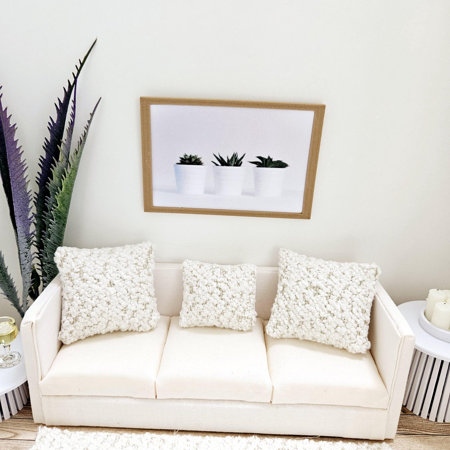 Dolls House Modern Framed Wall Art, 3x Plant Pots print, 12th scale, miniature wall picture for any room
