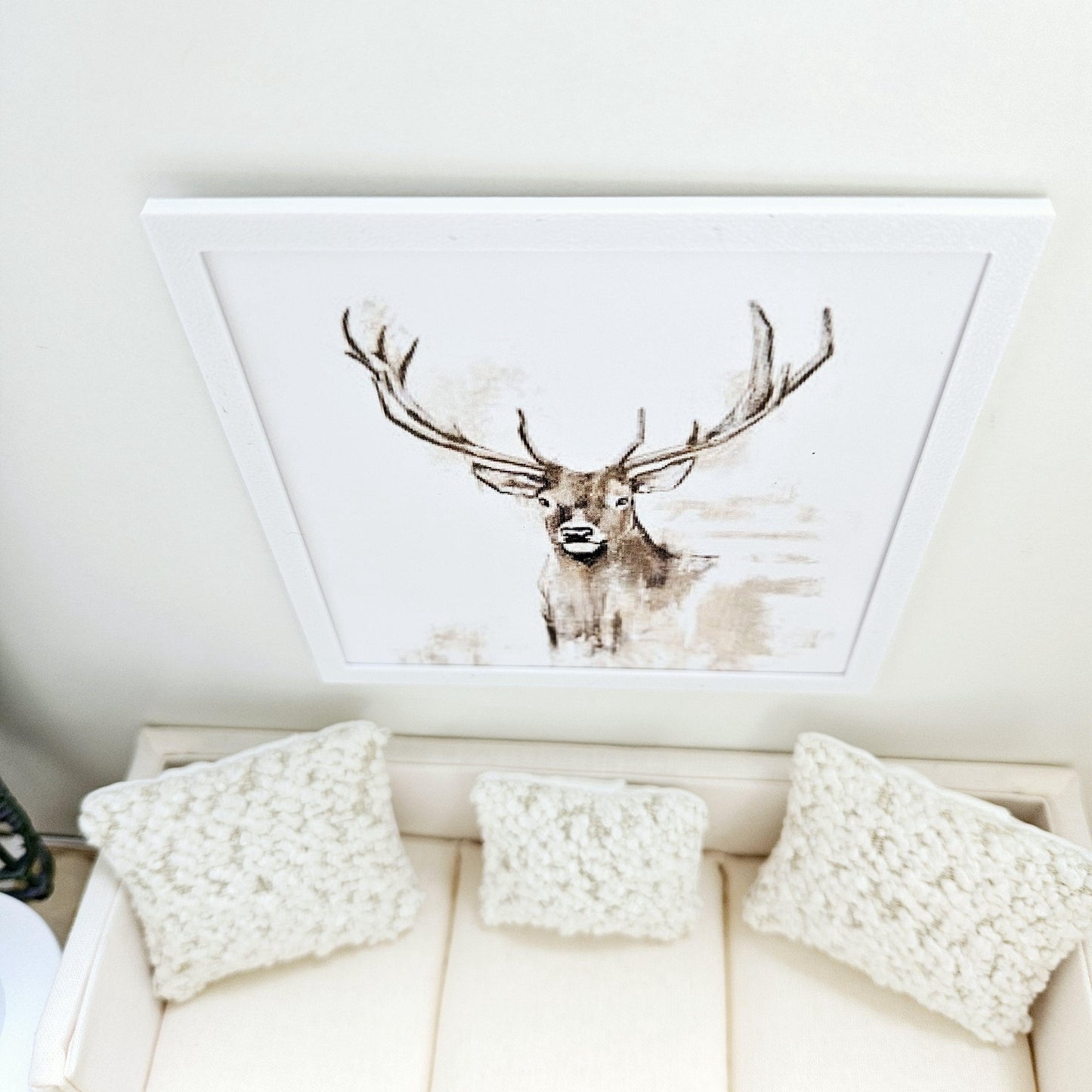 Dolls House Modern Framed Wall Art, Large Stag art picture, 12th scale, miniature wall picture for any room