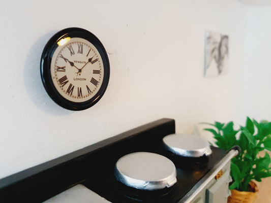 Dolls House Modern Clock, Newgate Clock, Miniature Clock, Black 12th Scale Clock