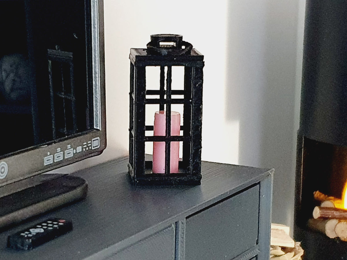 Dolls House Lantern with Off-White Candle | Lattice or Rectangular Design | 1:12 Scale