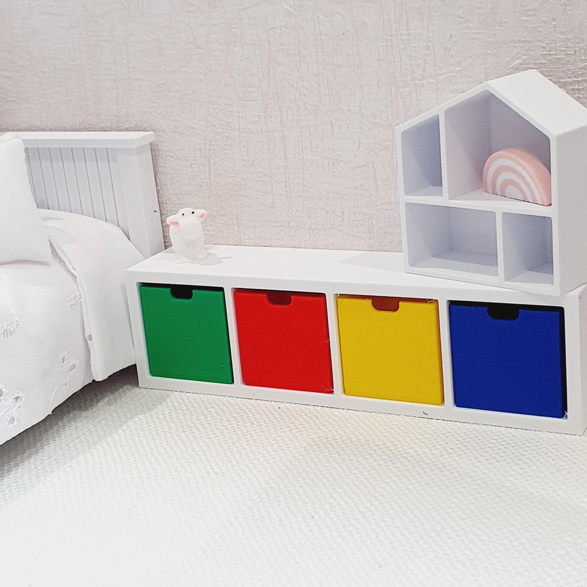 Dolls House Cube Storage Unit | 4 Compartments with Boxes | 1:12 Scale