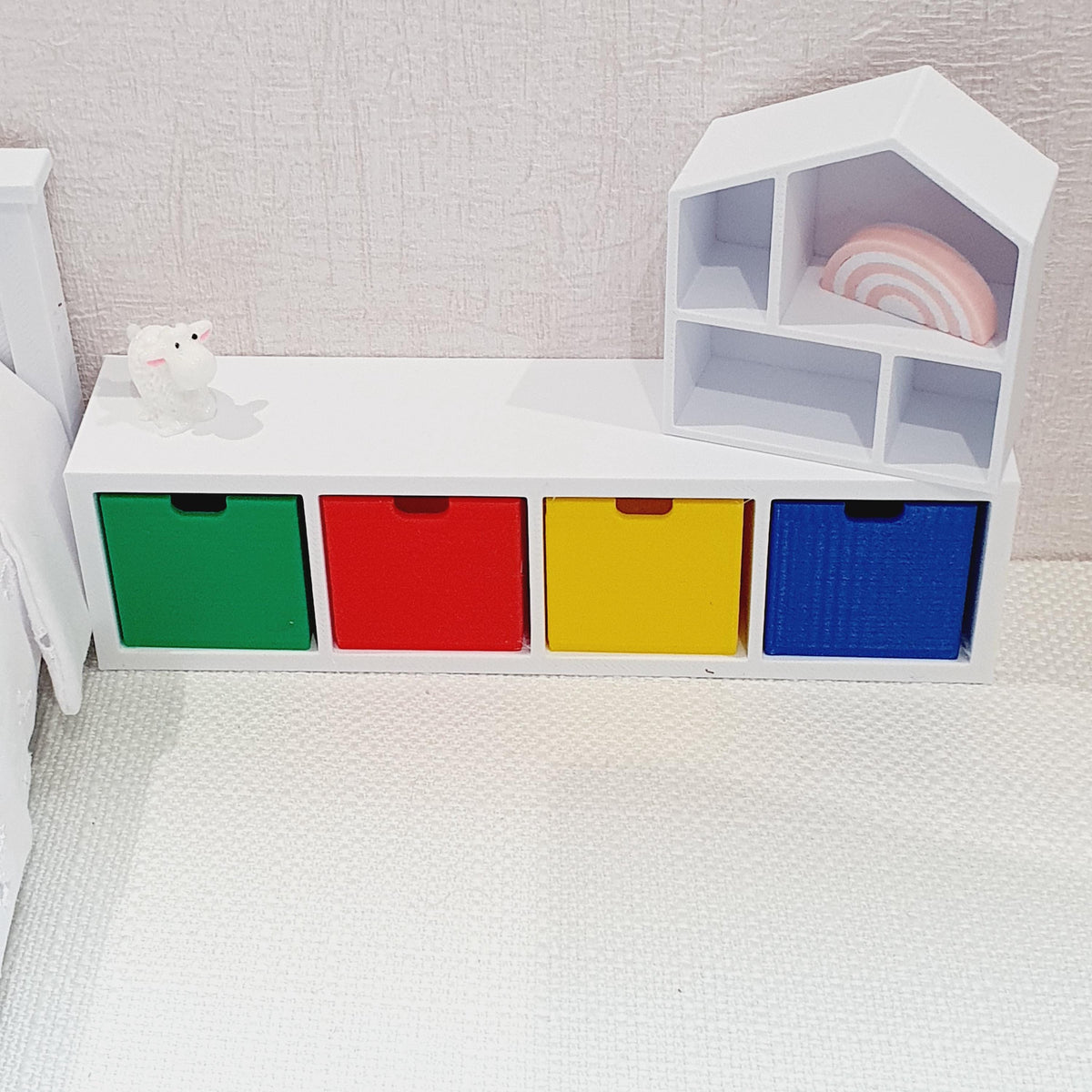 Dolls House Cube Storage Unit | 4 Compartments with Boxes | 1:12 Scale