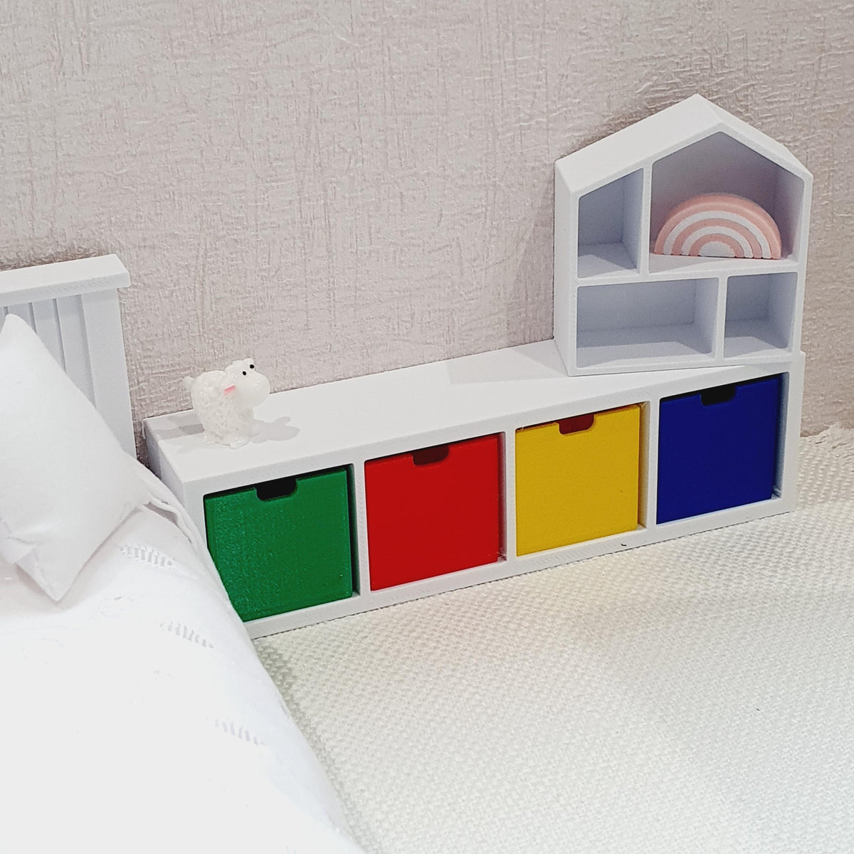 Dolls House Cube Storage Unit | 4 Compartments with Boxes | 1:12 Scale