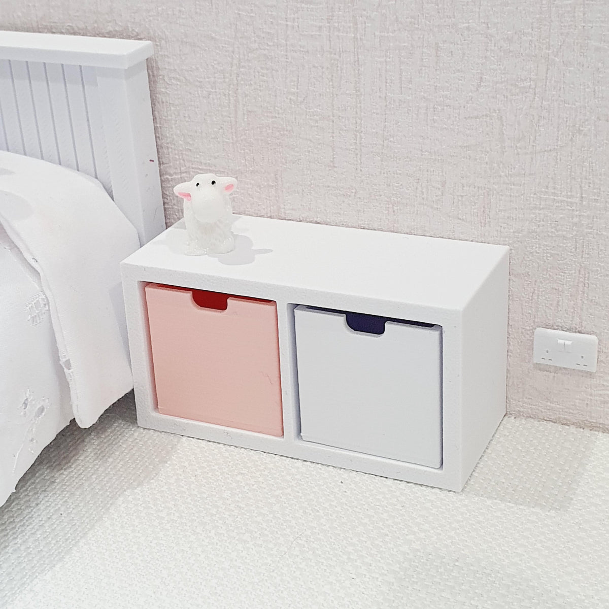 Dolls House Cube Storage Unit | 2 Compartments + Boxes | 1:12 Scale