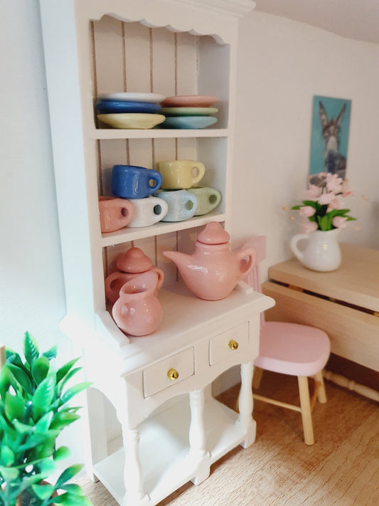 Dolls House Tea Set | 15-Piece Mixed Pastel Colours | 1:12 Scale