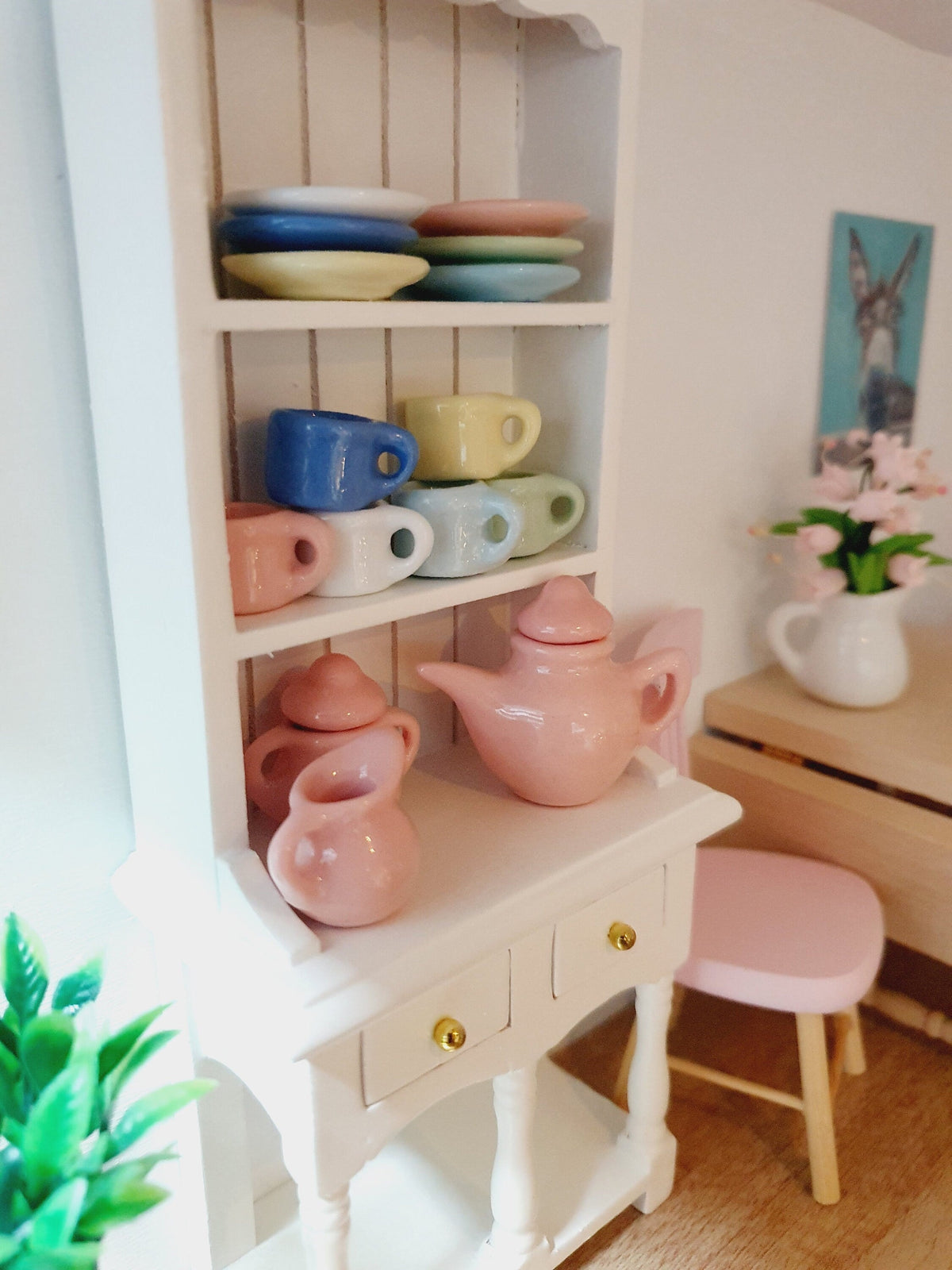 Dolls House Tea Set | 15-Piece Mixed Pastel Colours | 1:12 Scale
