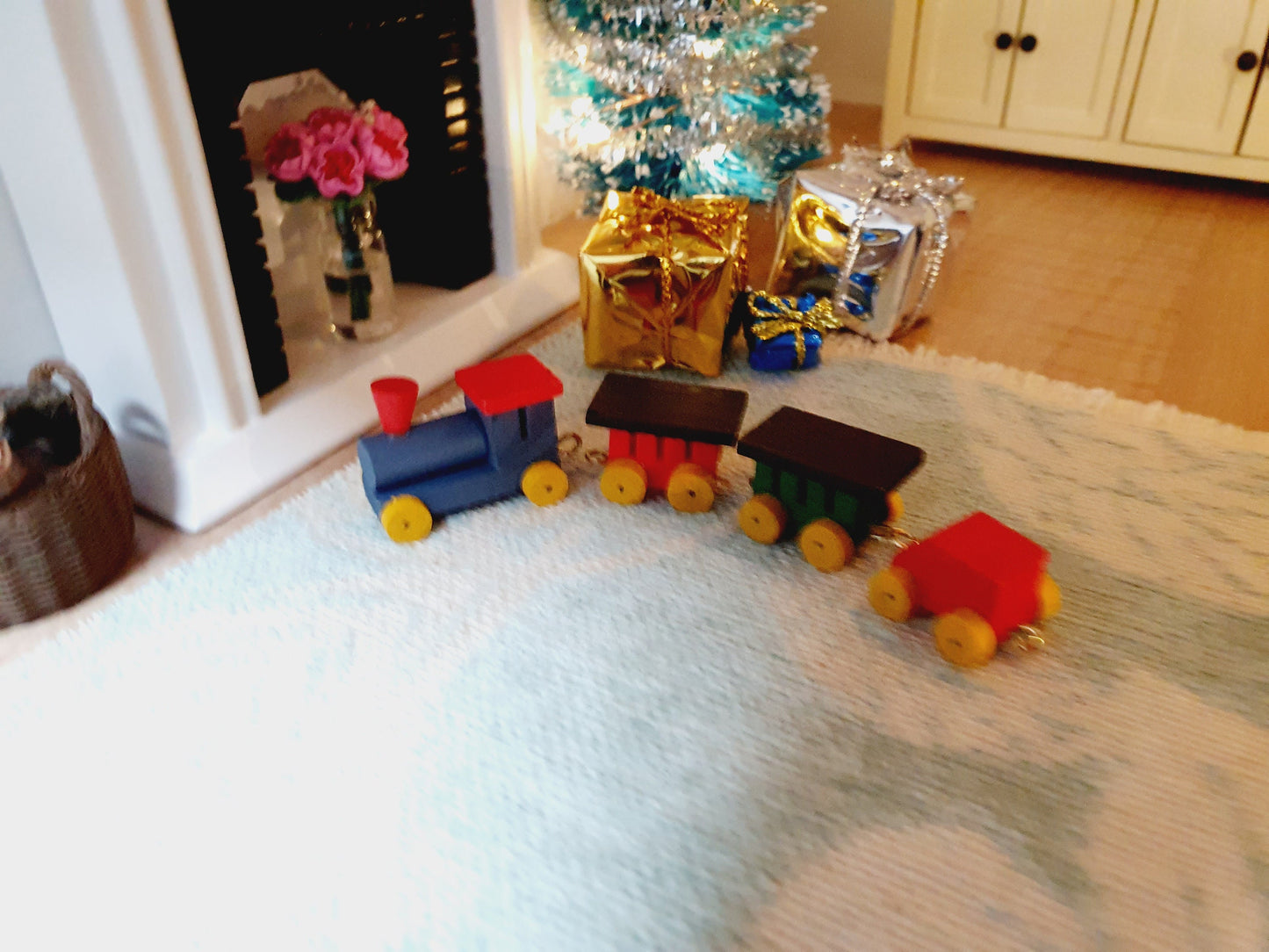 Dolls House Wooden Toy Train | 4-Piece Set | 1:12 Scale Miniature Toy