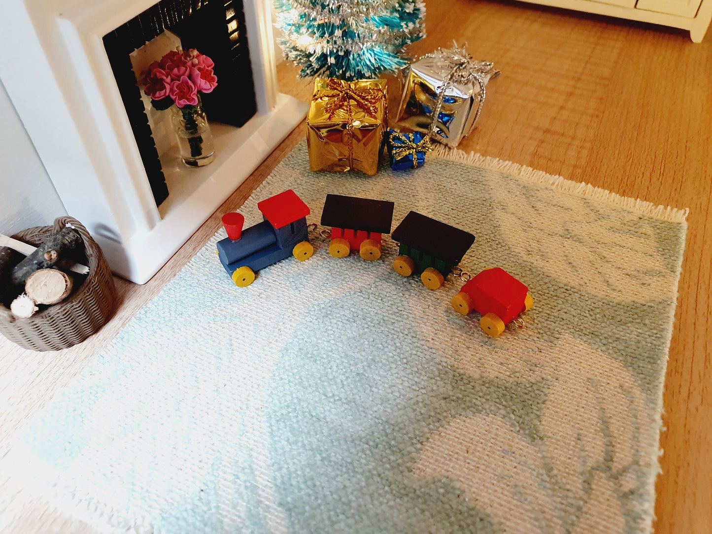 Dolls House Wooden Toy Train | 4-Piece Set | 1:12 Scale Miniature Toy