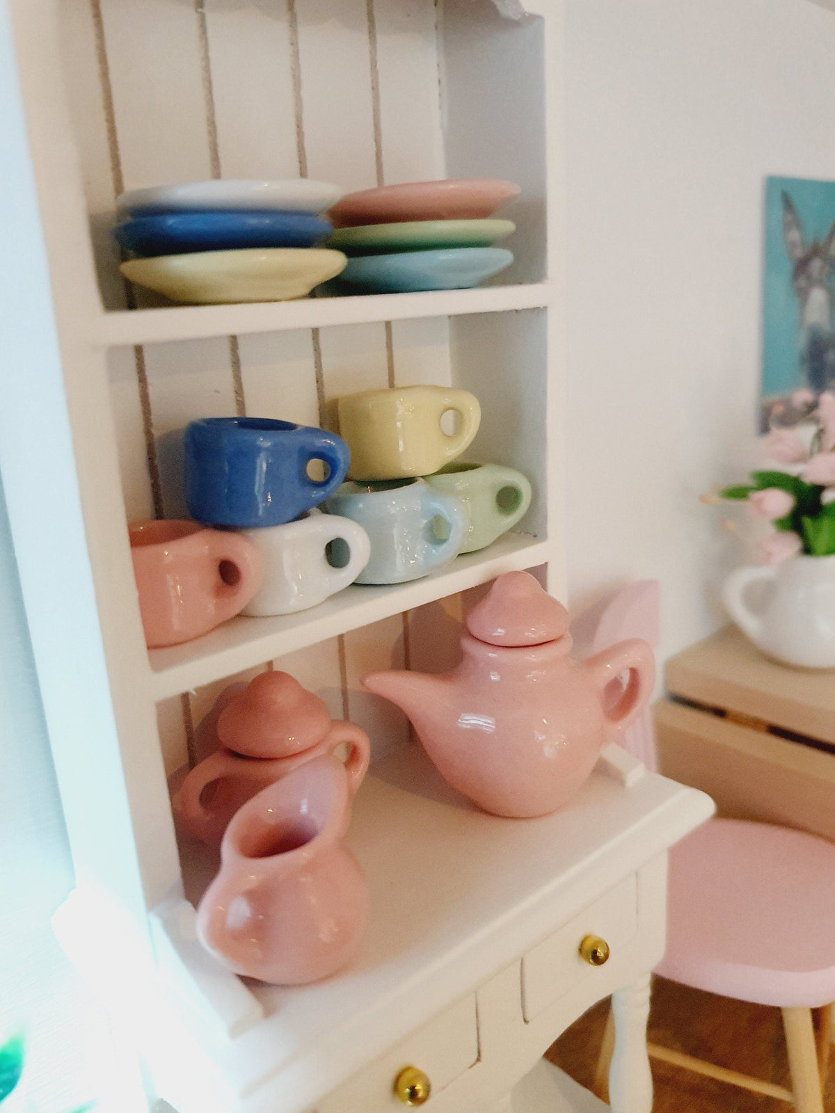 Dolls House Tea Set | 15-Piece Mixed Pastel Colours | 1:12 Scale