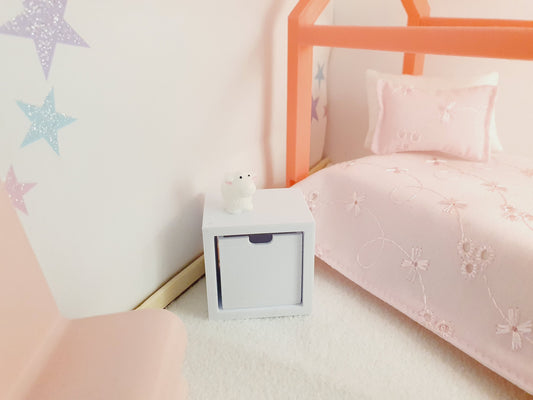 Dolls House Bedside Cube Unit | Pull-Out Storage Box | 1:12 Scale