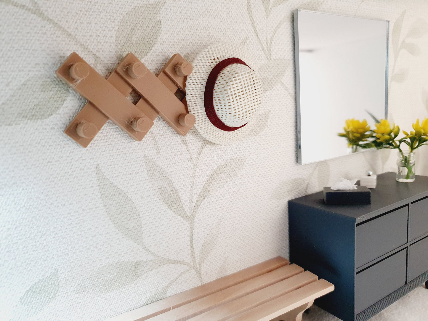 Dolls House Coat Rack | Coloured Wall Hook with 8 Knobs | 1:12 Scale