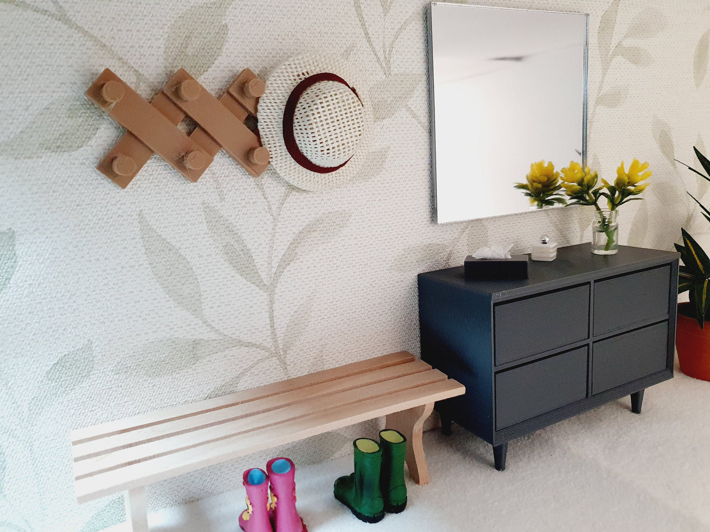 Dolls House Coat Rack | Coloured Wall Hook with 8 Knobs | 1:12 Scale