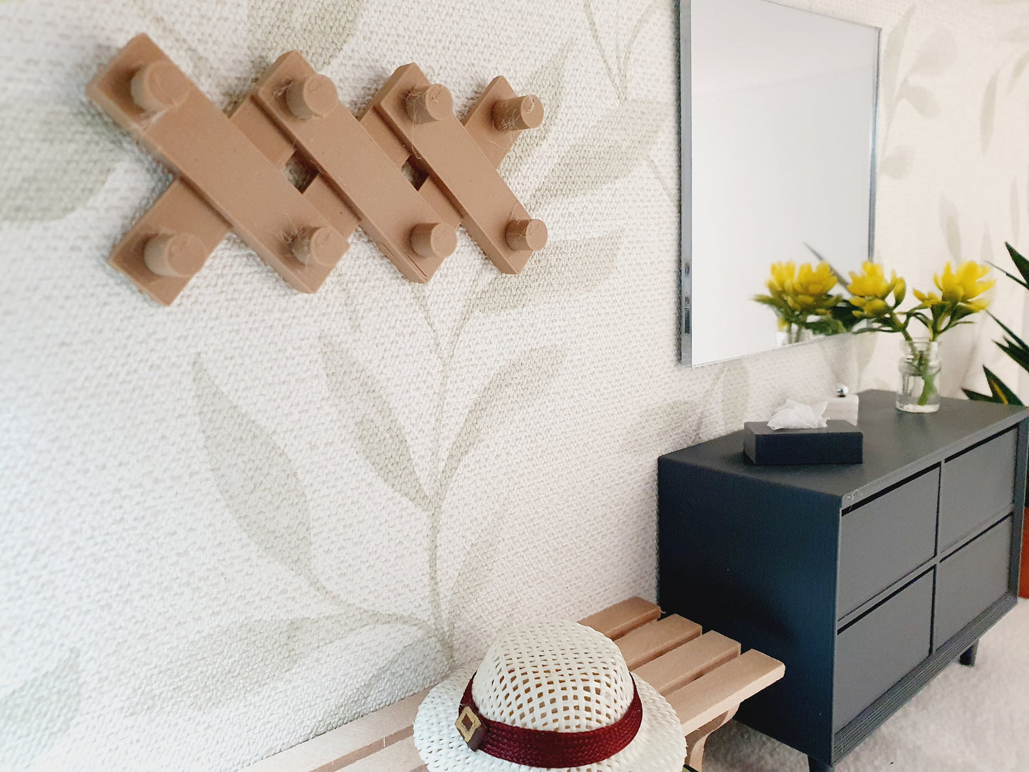 Dolls House Coat Rack | Coloured Wall Hook with 8 Knobs | 1:12 Scale