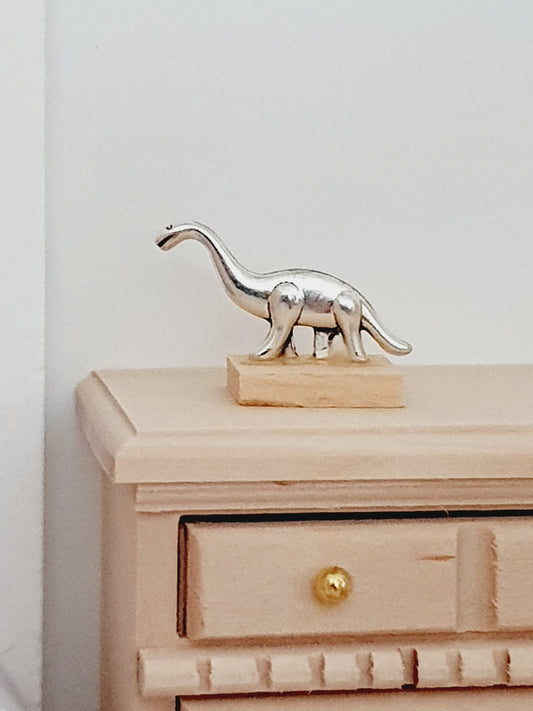 Dolls House Small Dinosaur Ornament on a wooden stand, 1:12th Scale, Miniature dino on a stand