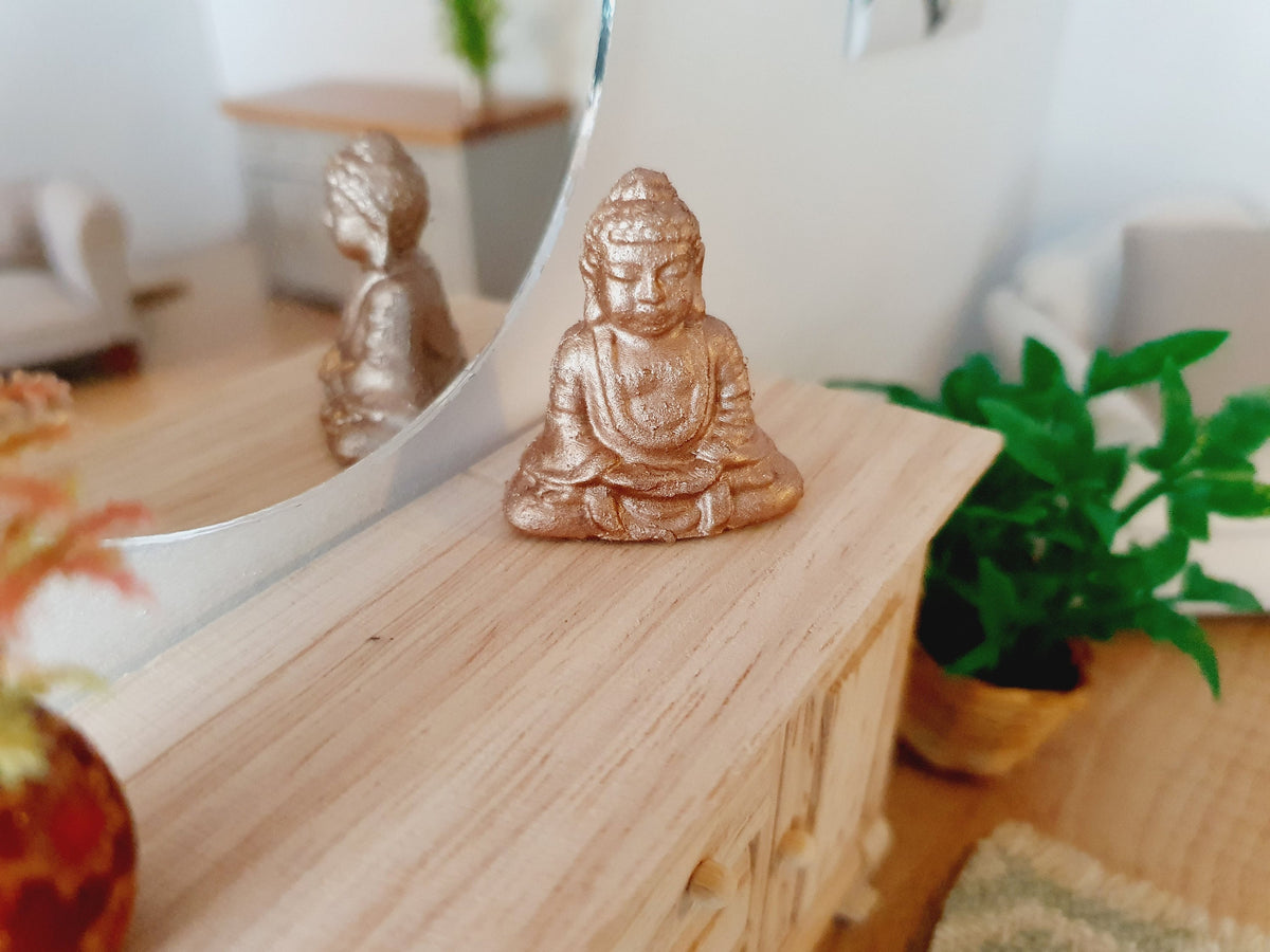 Dolls House Copper, Gold, White or Silver Buddha 1:12th Scale Ornaments, Miniature Buddha