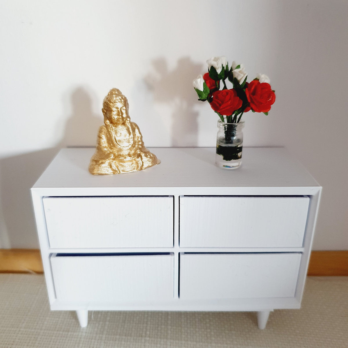 Dolls House Copper, Gold, White or Silver Buddha 1:12th Scale Ornaments, Miniature Buddha